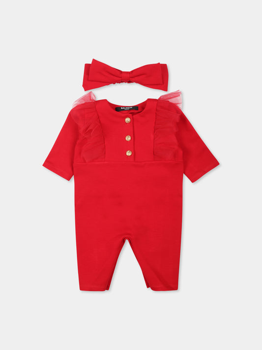 Set tutina rossa per neonata,Balmain Kids,BVB03A J0371 414