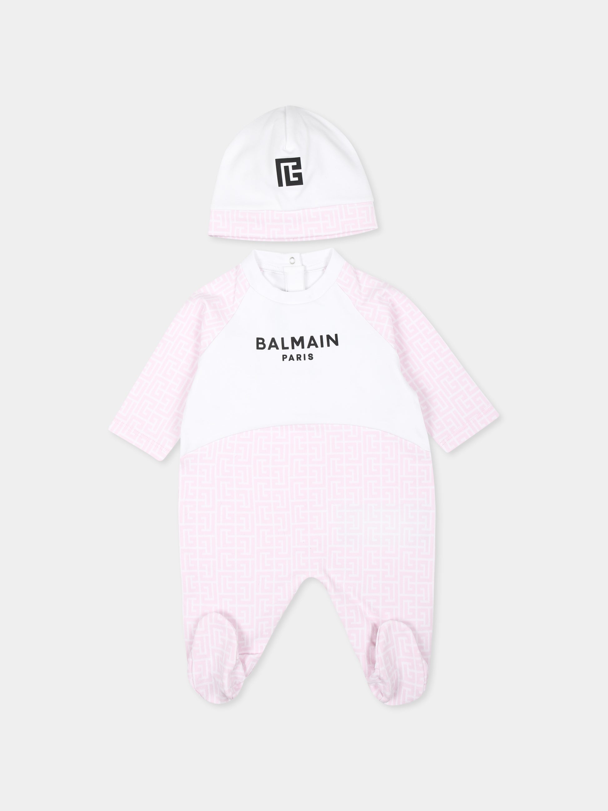 Set tutina rosa per neonata con logo,Balmain Kids,BVB50A Z2411 100RS