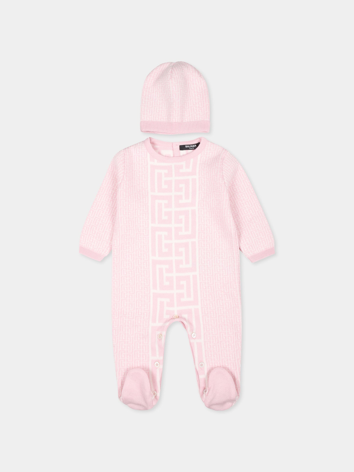 Set tutina rosa per neonata con motivo geometrico,Balmain Kids,BVB58A Z2312 102RS