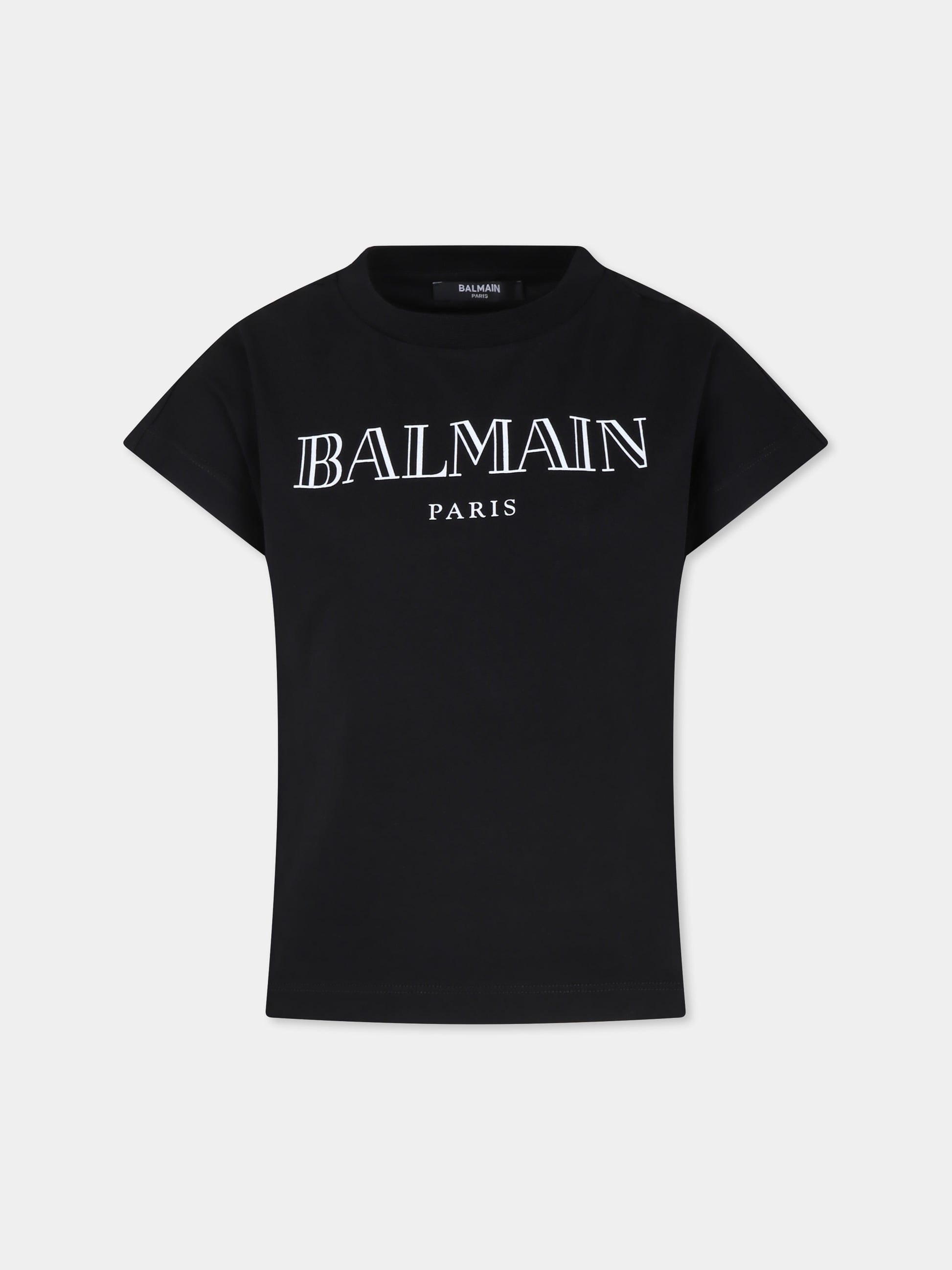 T-shirt nera per bambina con logo,Balmain Kids,BV8A81 Z1751 930BC