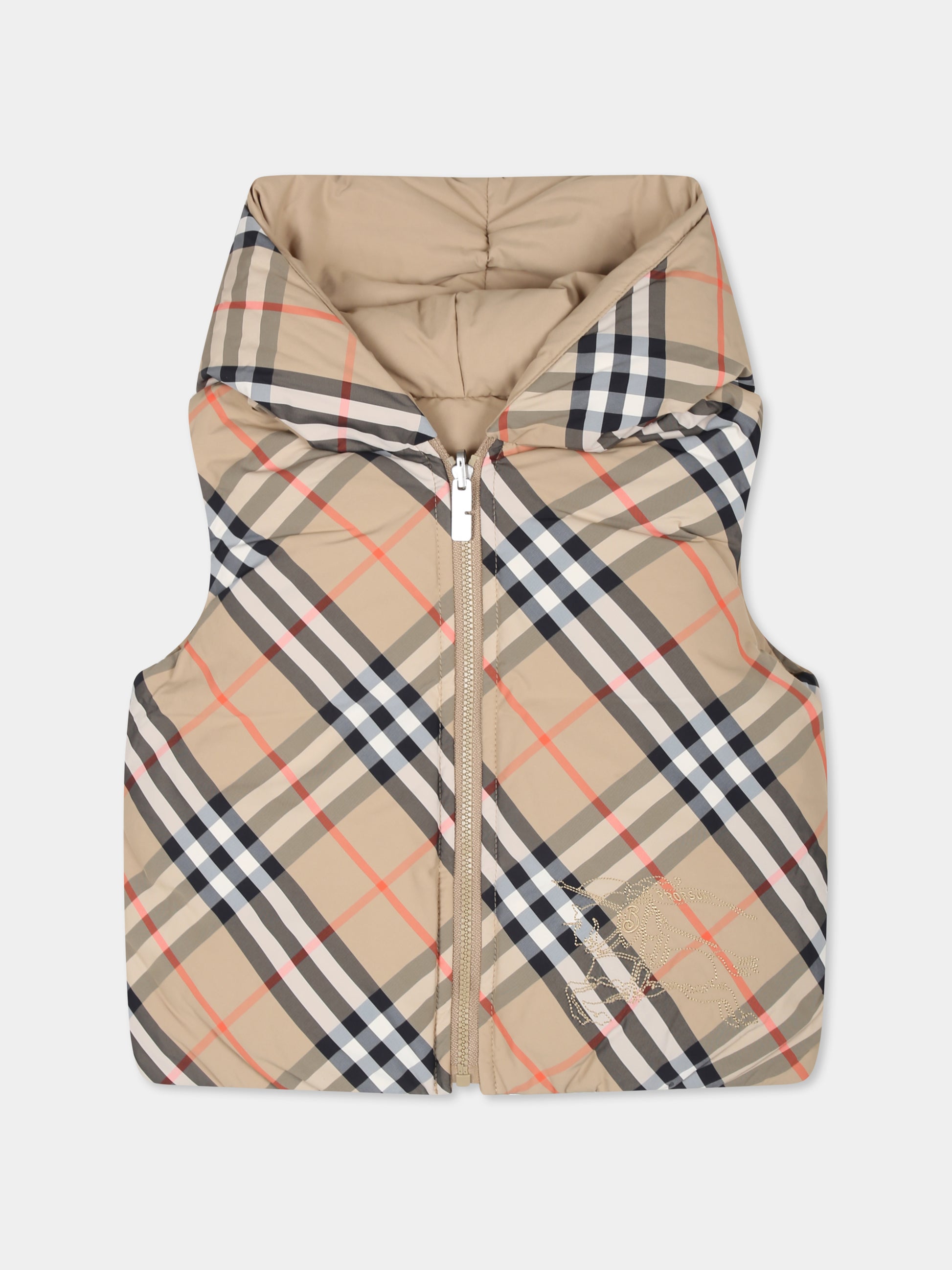Gilet reversibile beige per neonati con cavaliere equestre,Burberry Kids,8093017 B9368