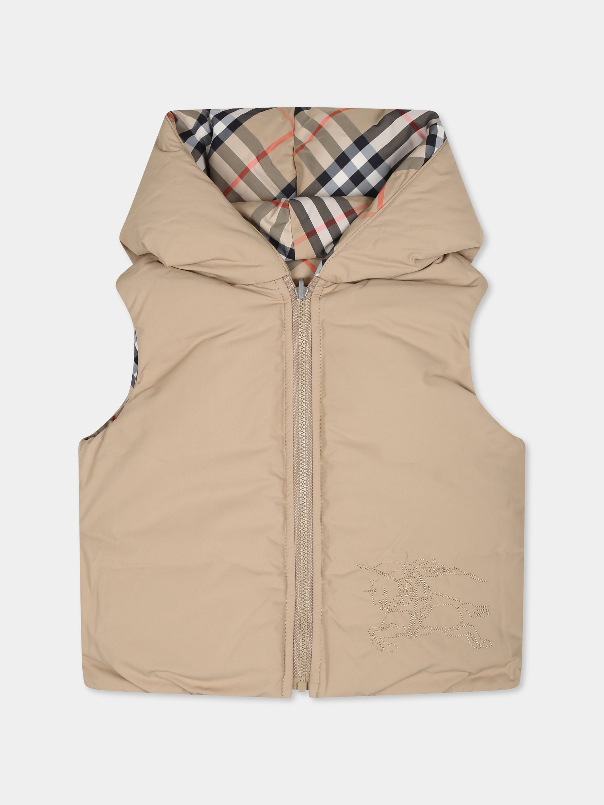 Gilet reversibile beige per neonati con cavaliere equestre,Burberry Kids,8093017 B9368
