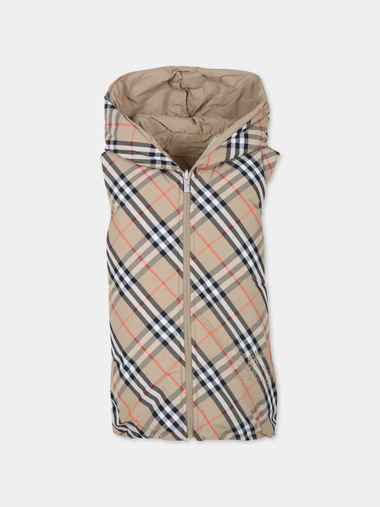 Gilet beige reversibile per bambini con check vintage,Burberry Kids,8092537 B9368