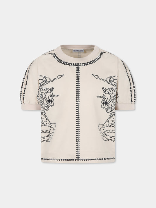 T-shirt avorio per bambina con cavaliere equestre,Burberry Kids,8088669 B8620