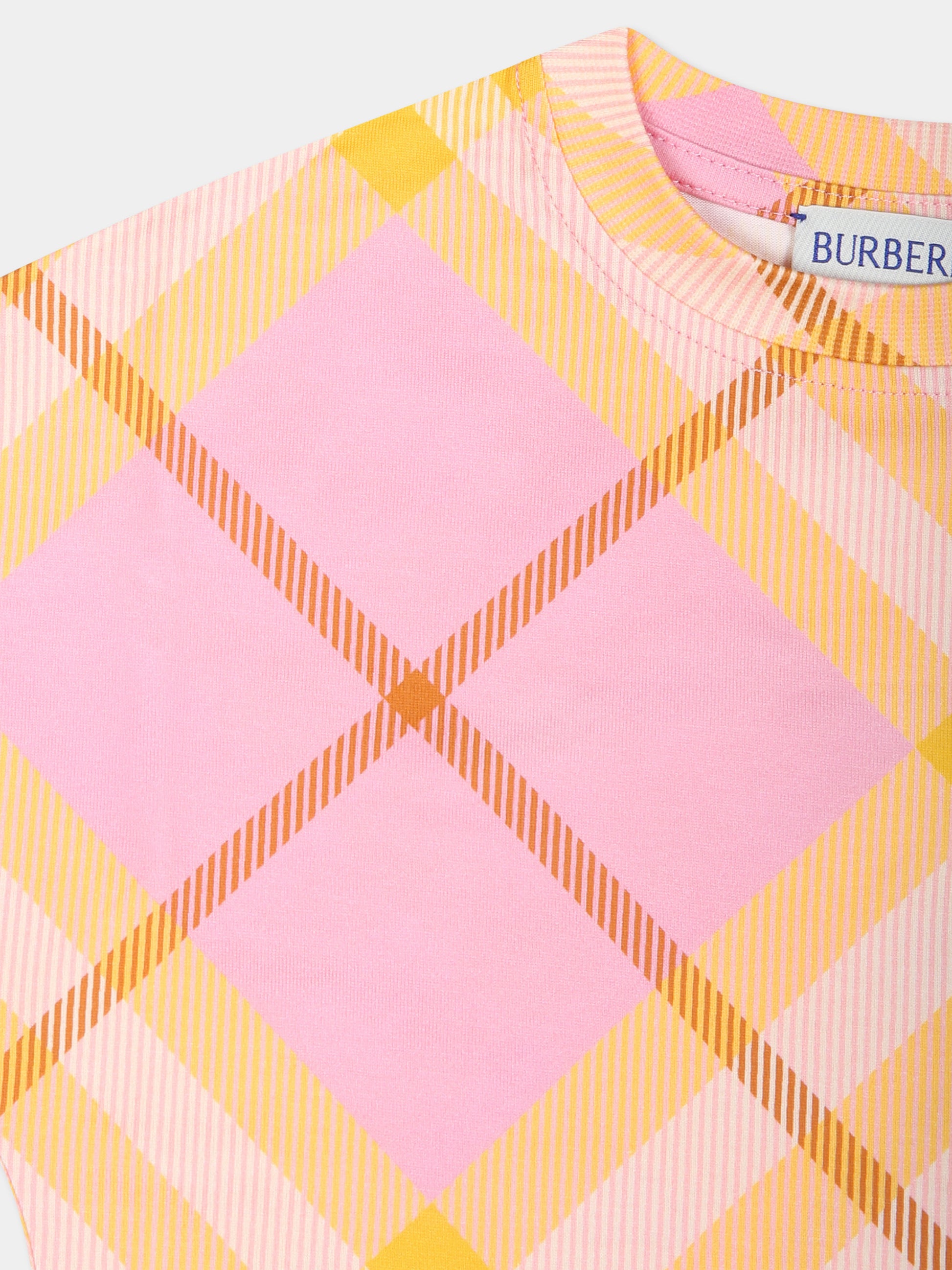 T-shirt rosa per neonata con check vintage,Burberry Kids,8089635 A2216