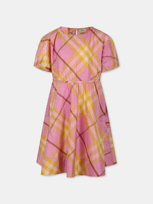 Vestito rosa per bambina con check vintage,Burberry Kids,8088698 A2216