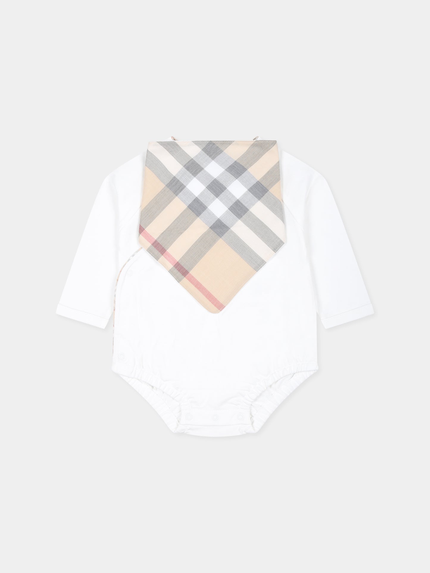 Set body bianco per neonati con check vinatge,Burberry Kids,8097184 A1464