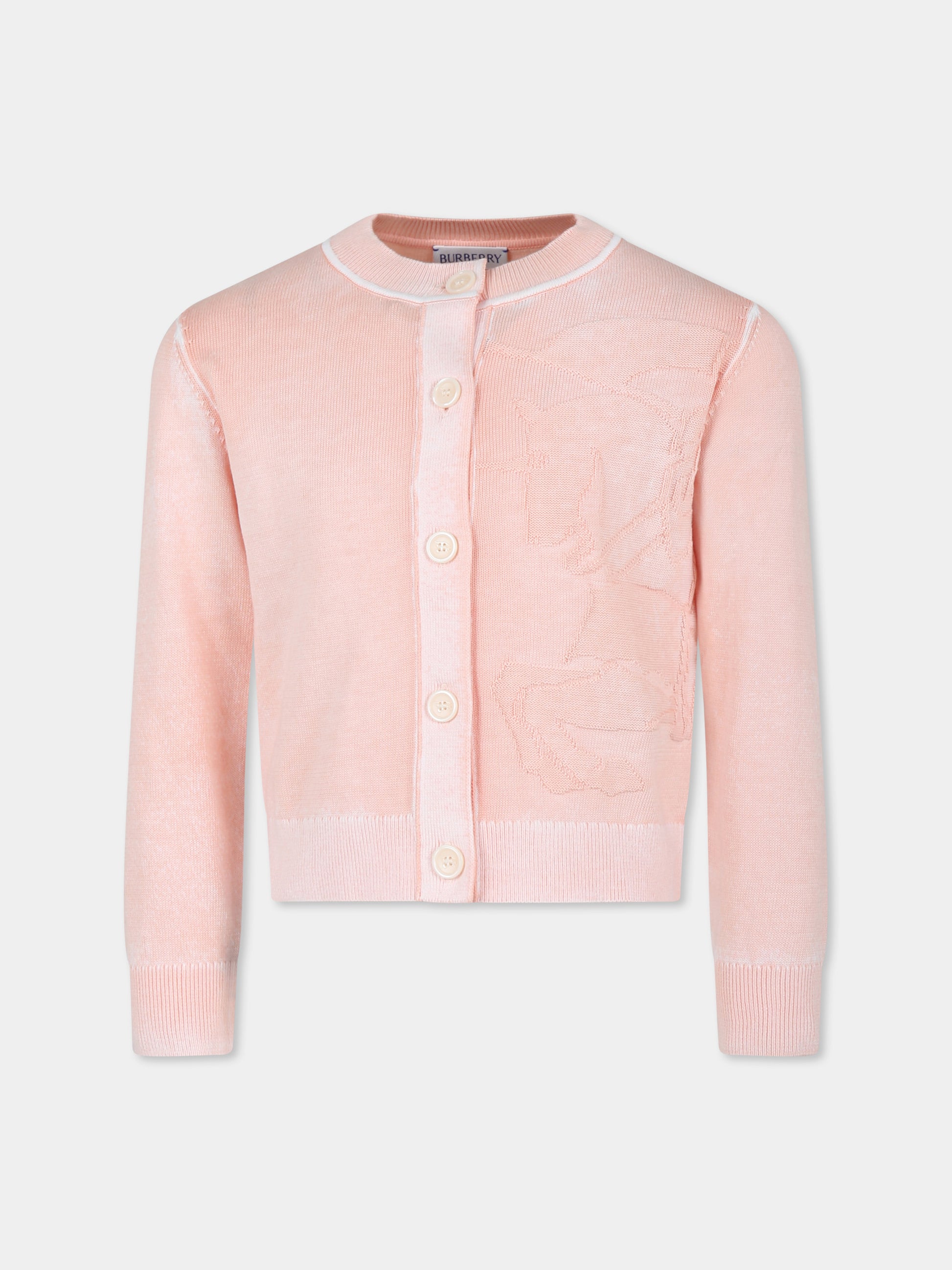 Cardigan rosa per bambina con cavaliere equestre,Burberry Kids,8087221 A1419