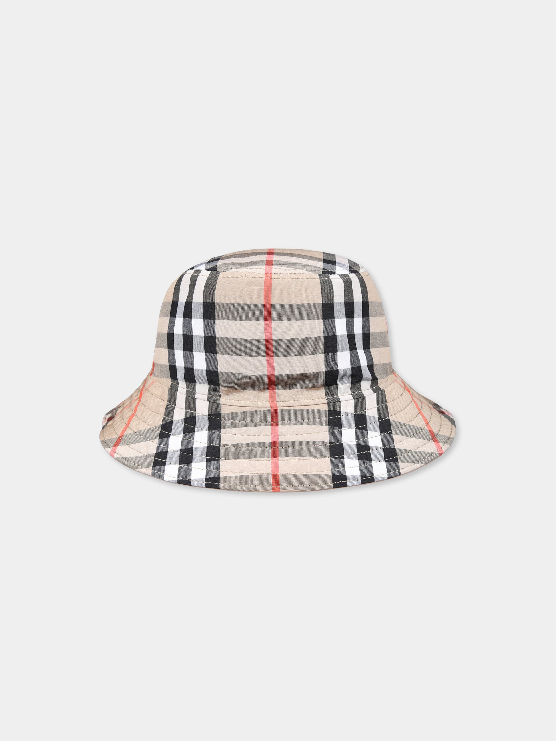 Cloche reversibile beige per neonati con check vintage,Burberry Kids,8089434 B9368