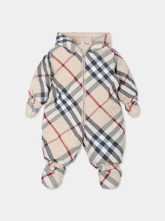Piumino beige per neonati con check vintage,Burberry Kids,8088754 A2205