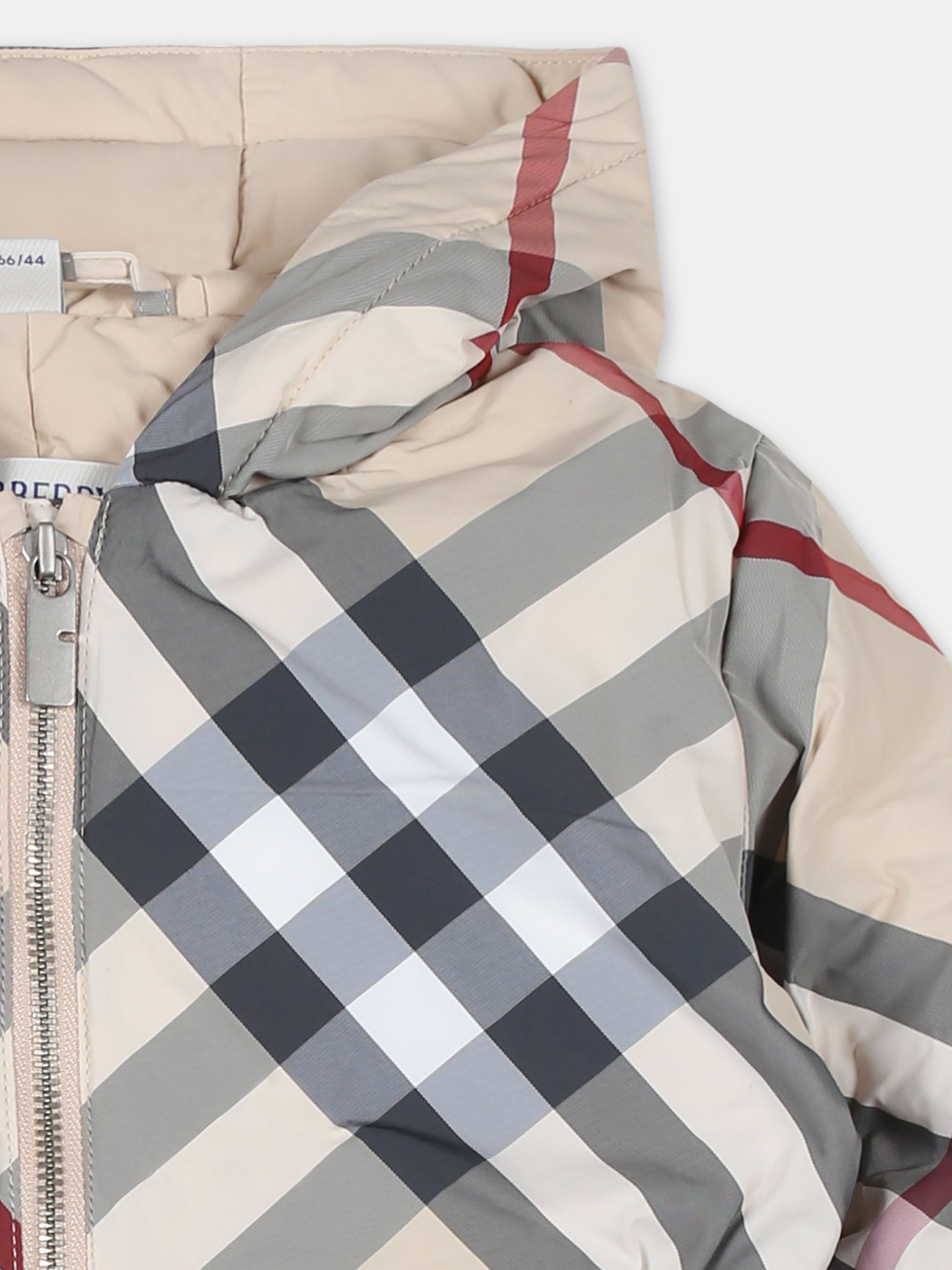 Piumino beige per neonati con check vintage,Burberry Kids,8088754 A2205