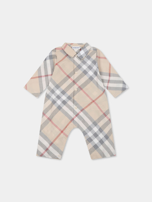 Tutina beige per neonati con check vintage,Burberry Kids,8092758 A2205