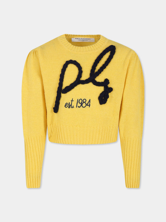 Maglione crop giallo per bambina con logo,Philosophy,PFMA033 C FL033 2030