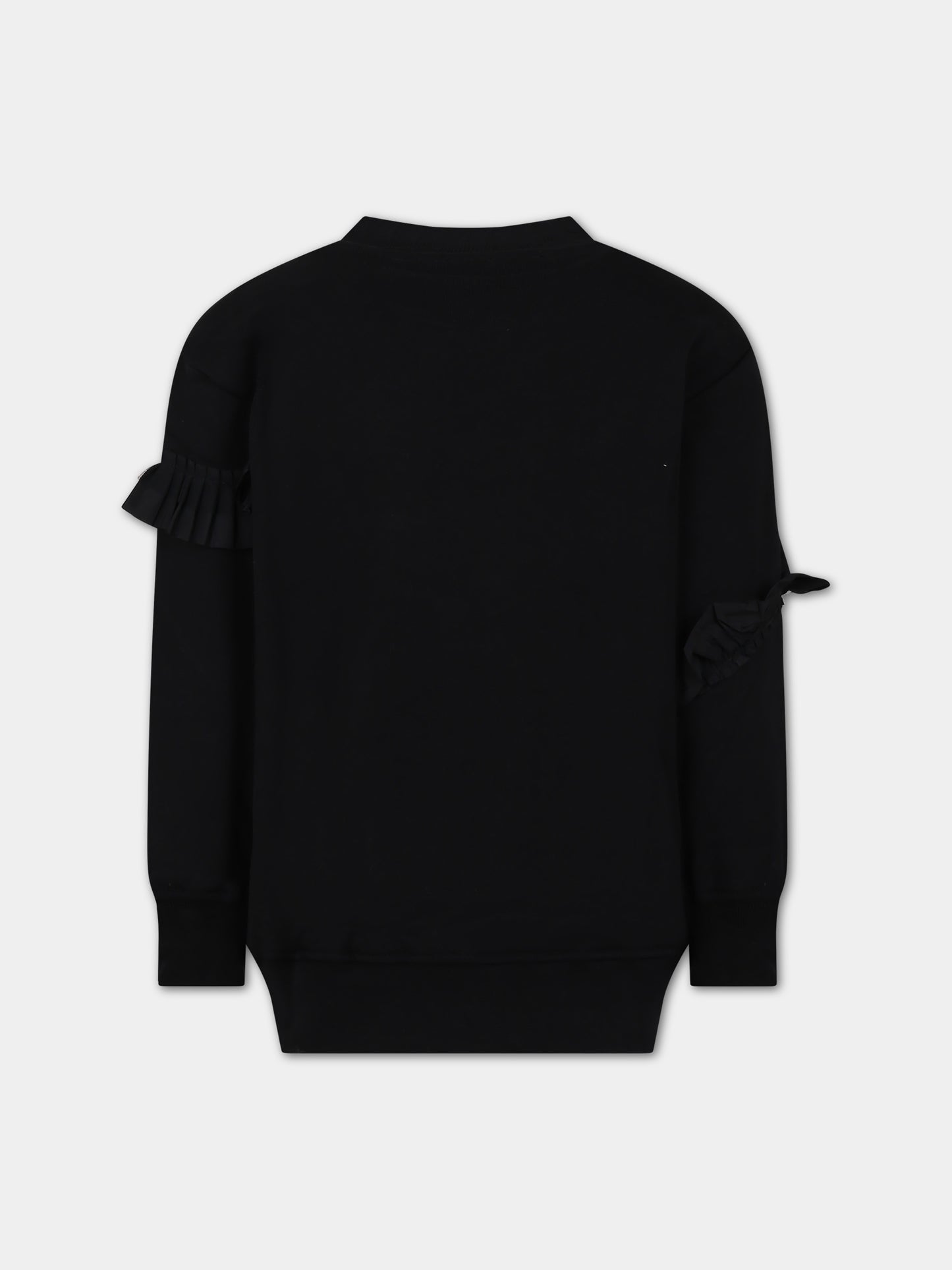 Maxi felpa nera per bambina con rouches e logo,Msgm Kids,F3MSJGMS214 110