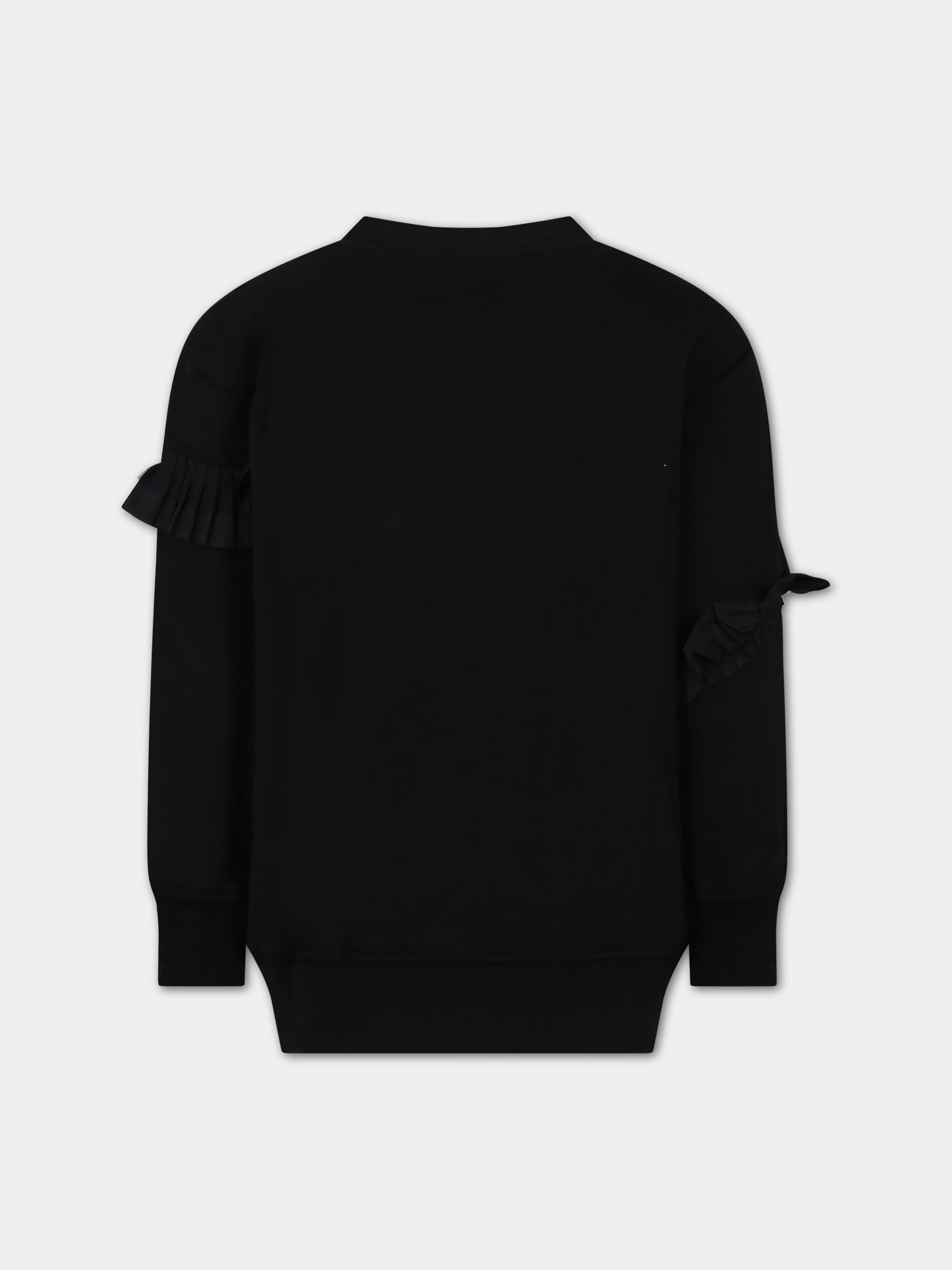 Maxi felpa nera per bambina con rouches e logo,Msgm Kids,F3MSJGMS214 110