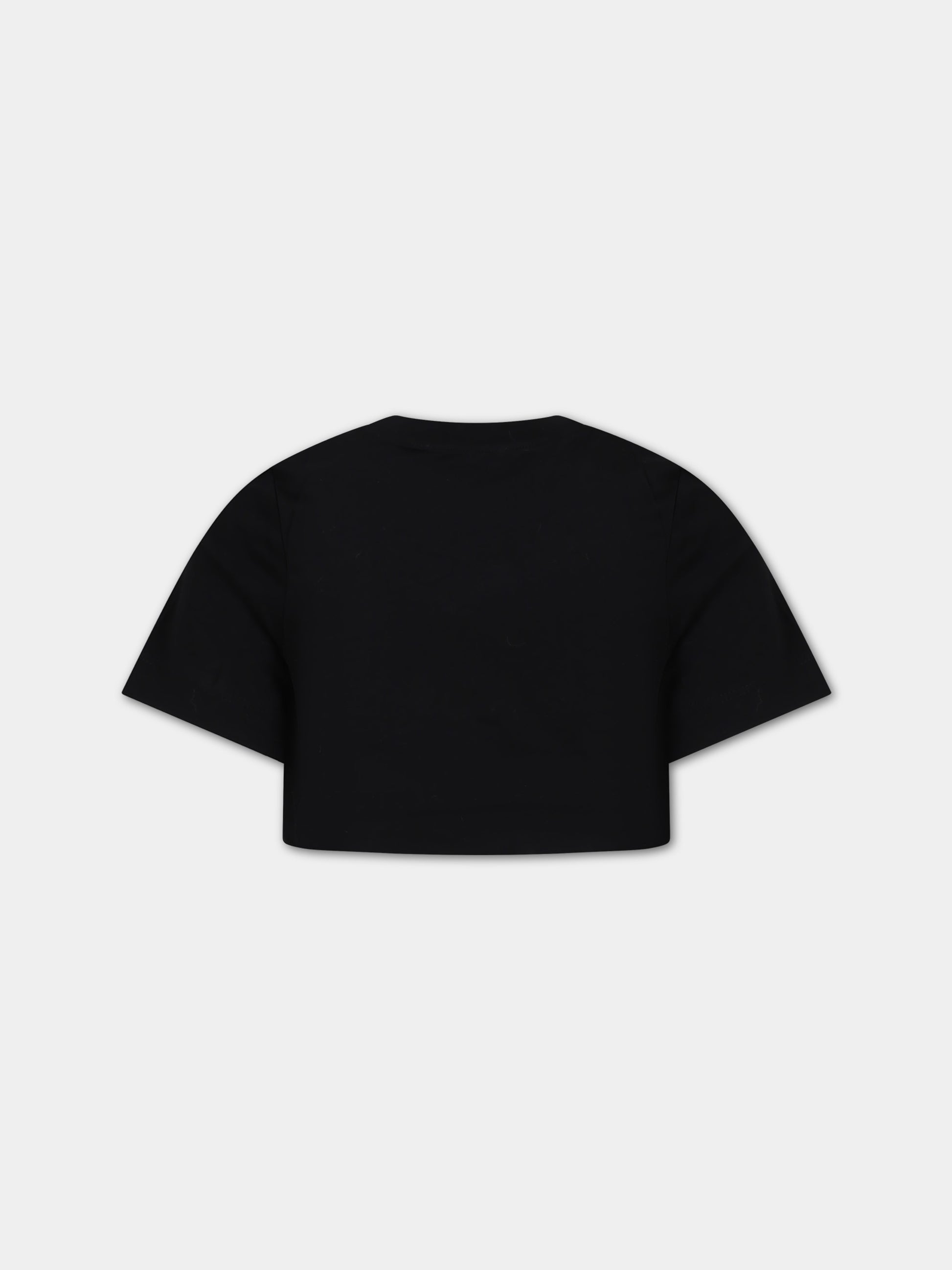 T-shirt nera per bambina con logo e stelle,Msgm Kids,F3MSJGTH136 110