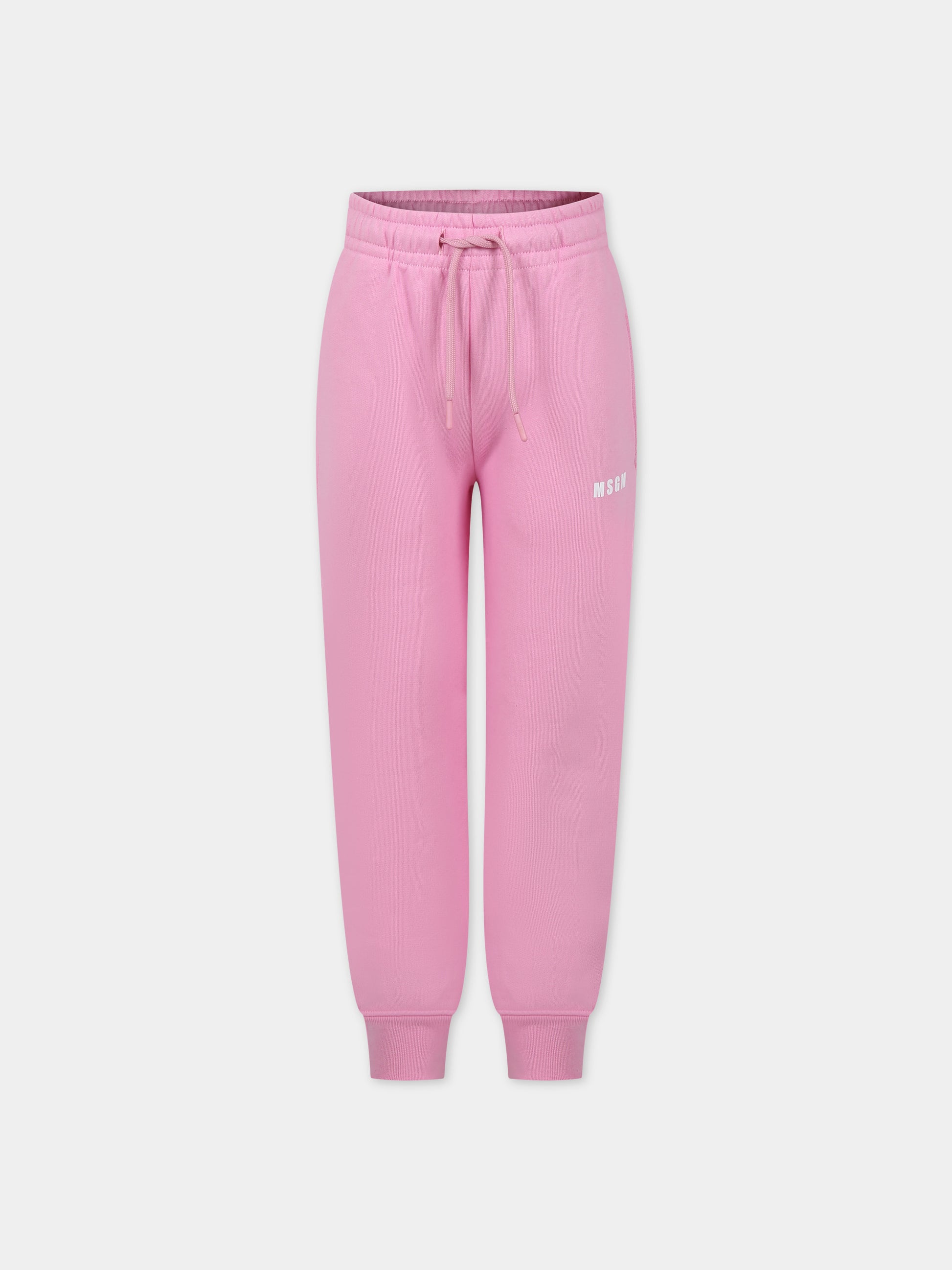 Pantaloni rosa per bambina con logo,Msgm Kids,F3MSJUFP025 042