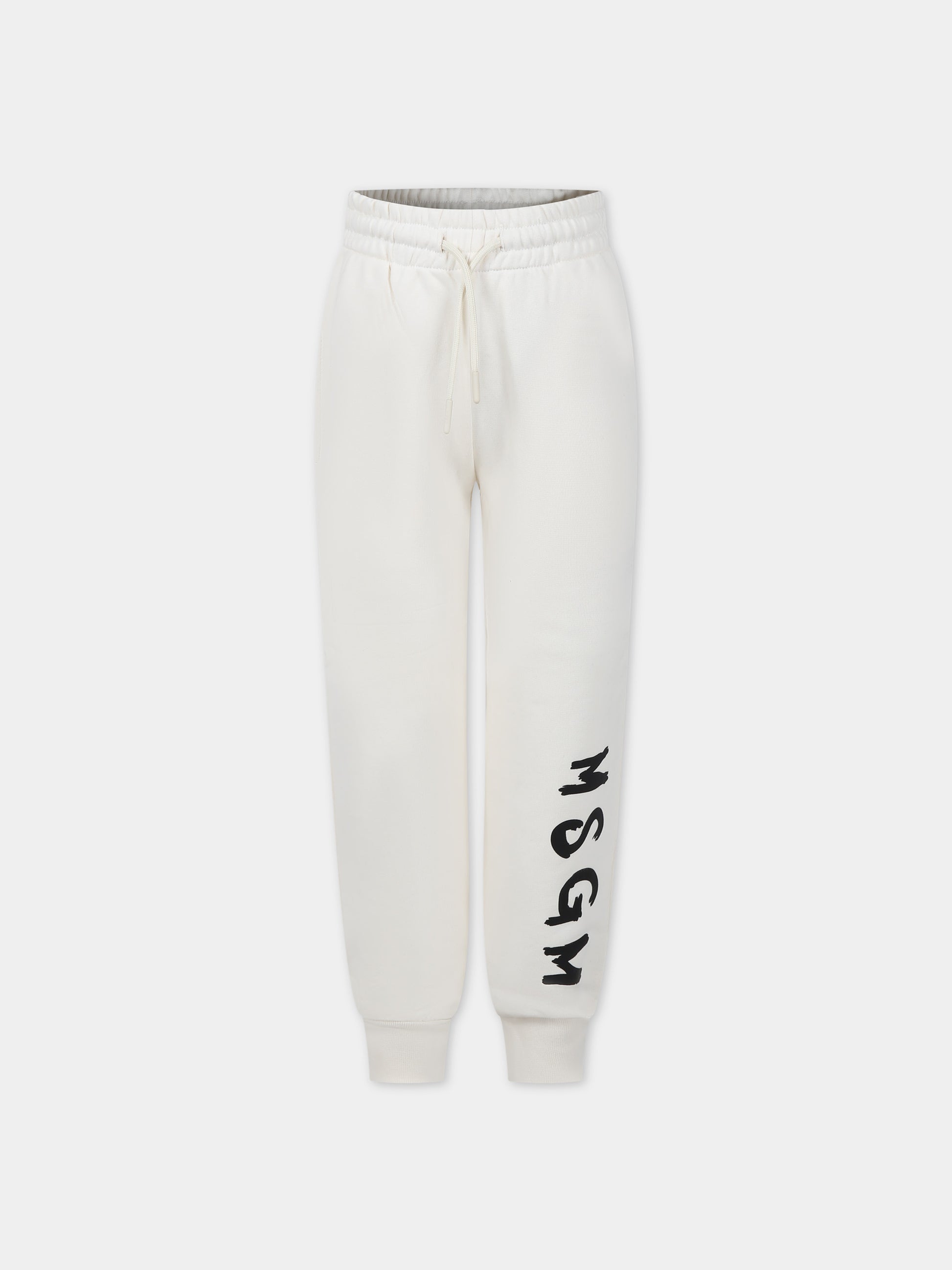 Pantaloni avorio per bambini con logo,Msgm Kids,F3MSJUFP027 013