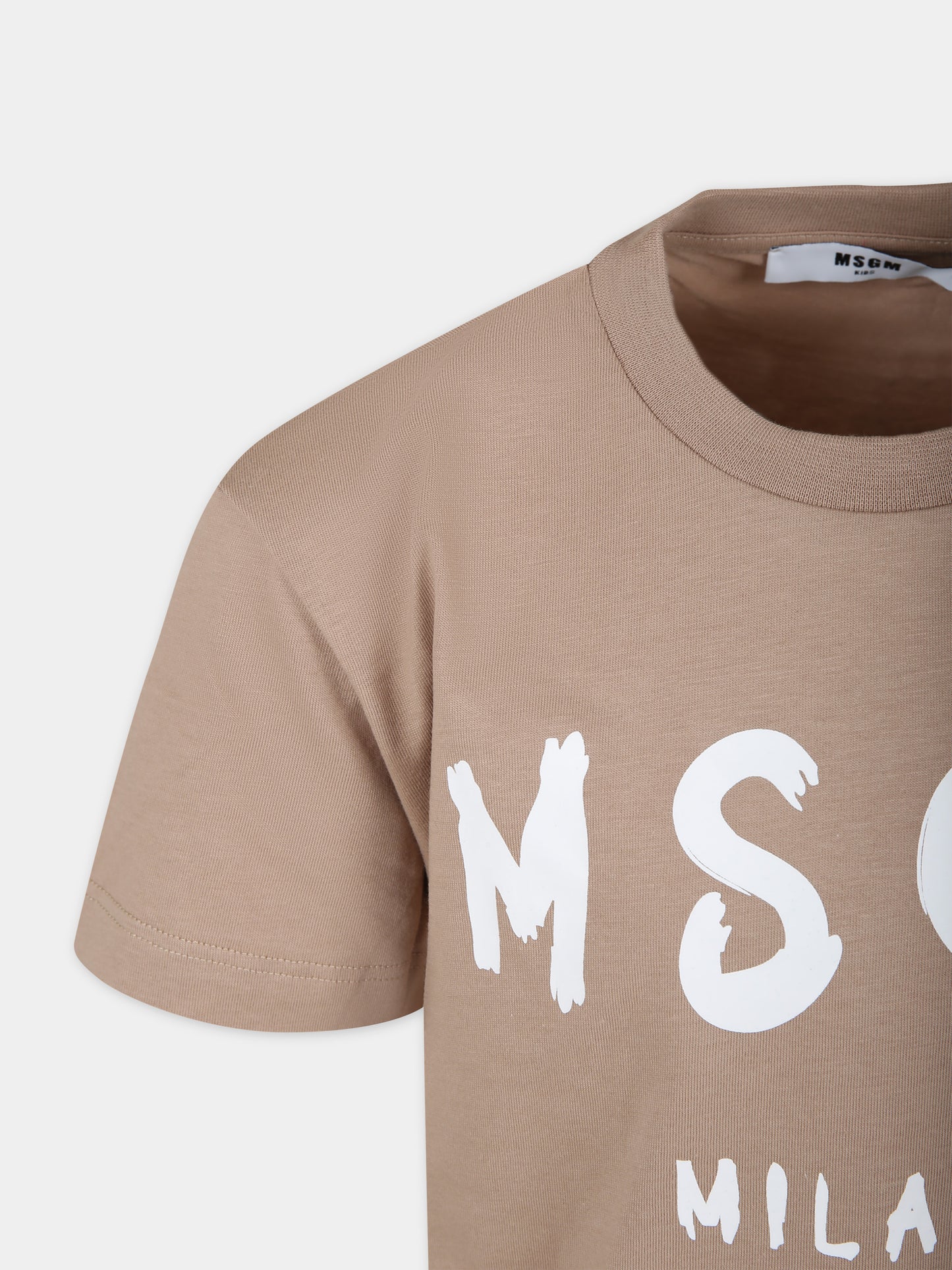 T-shirt beige per bambini con logo,Msgm Kids,F3MSJUTH011 015
