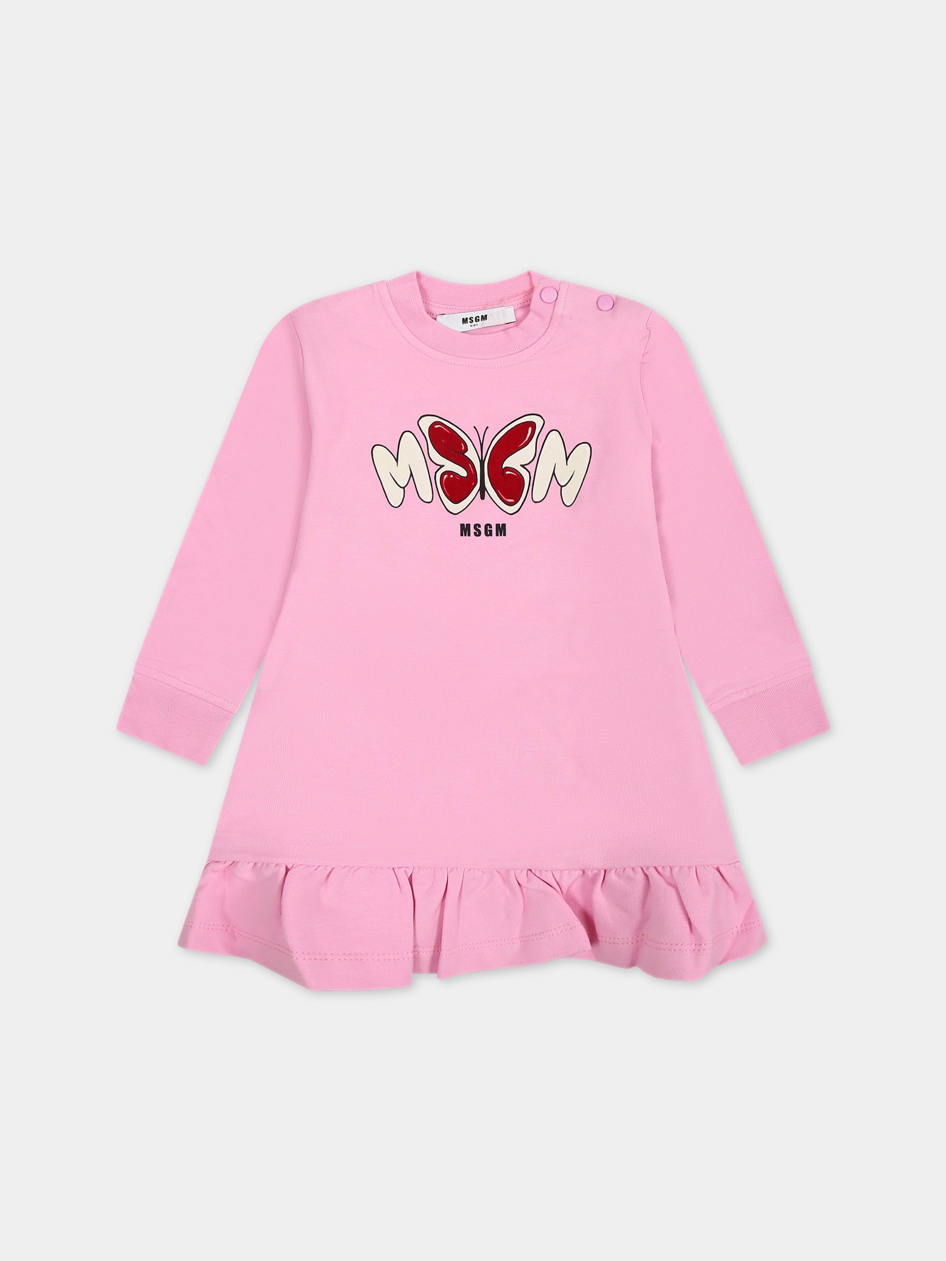 Vestito rosa per neonata con logo,Msgm Kids,F3MSNGDR222 042