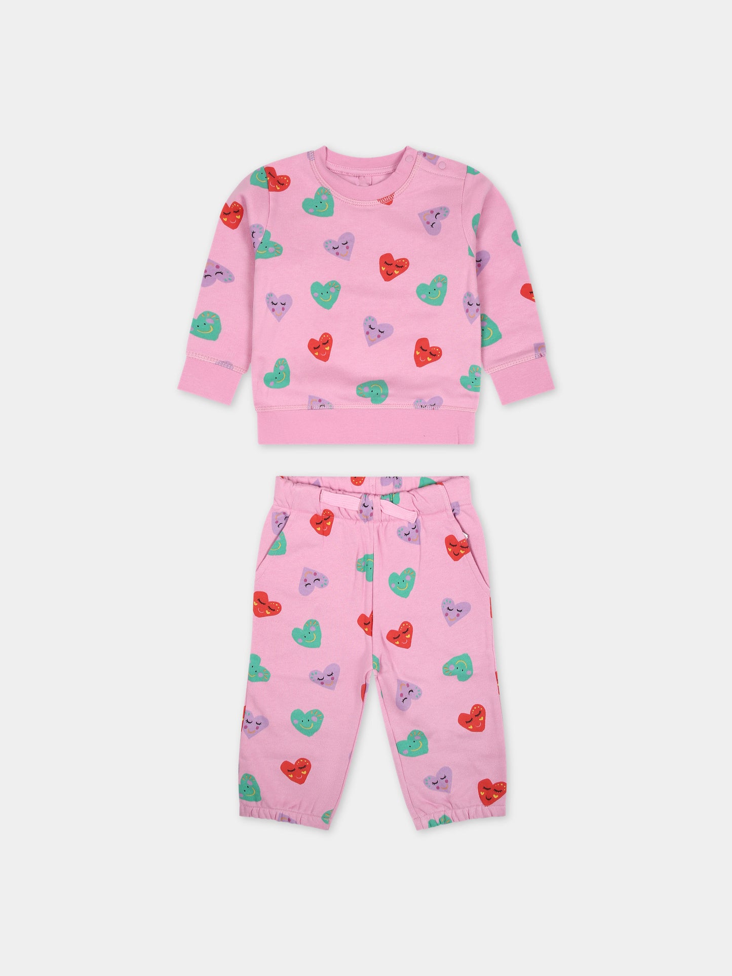 Completo rosa per neonata con cuori multicolor all-over,Stella Mccartney Kids,TT3050 Z1482 547MC