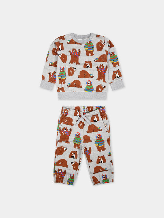 Completo grigio per neonato con orsi all-over,Stella Mccartney Kids,TT3530 Z1464 905MC