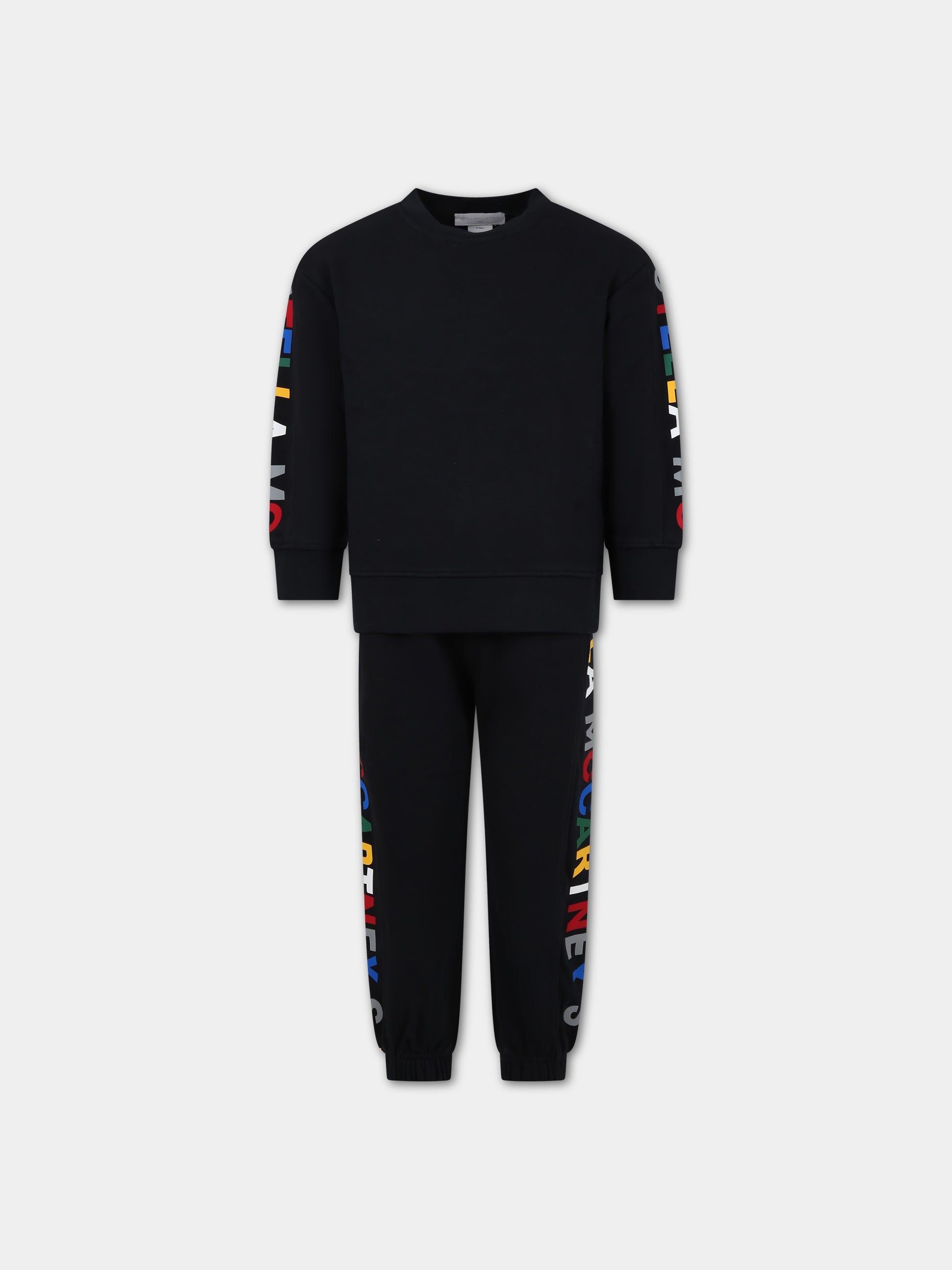 Completo nero per bambino con bande laterali con logo multicolor,Stella Mccartney Kids,TT3P90 Z0409 930