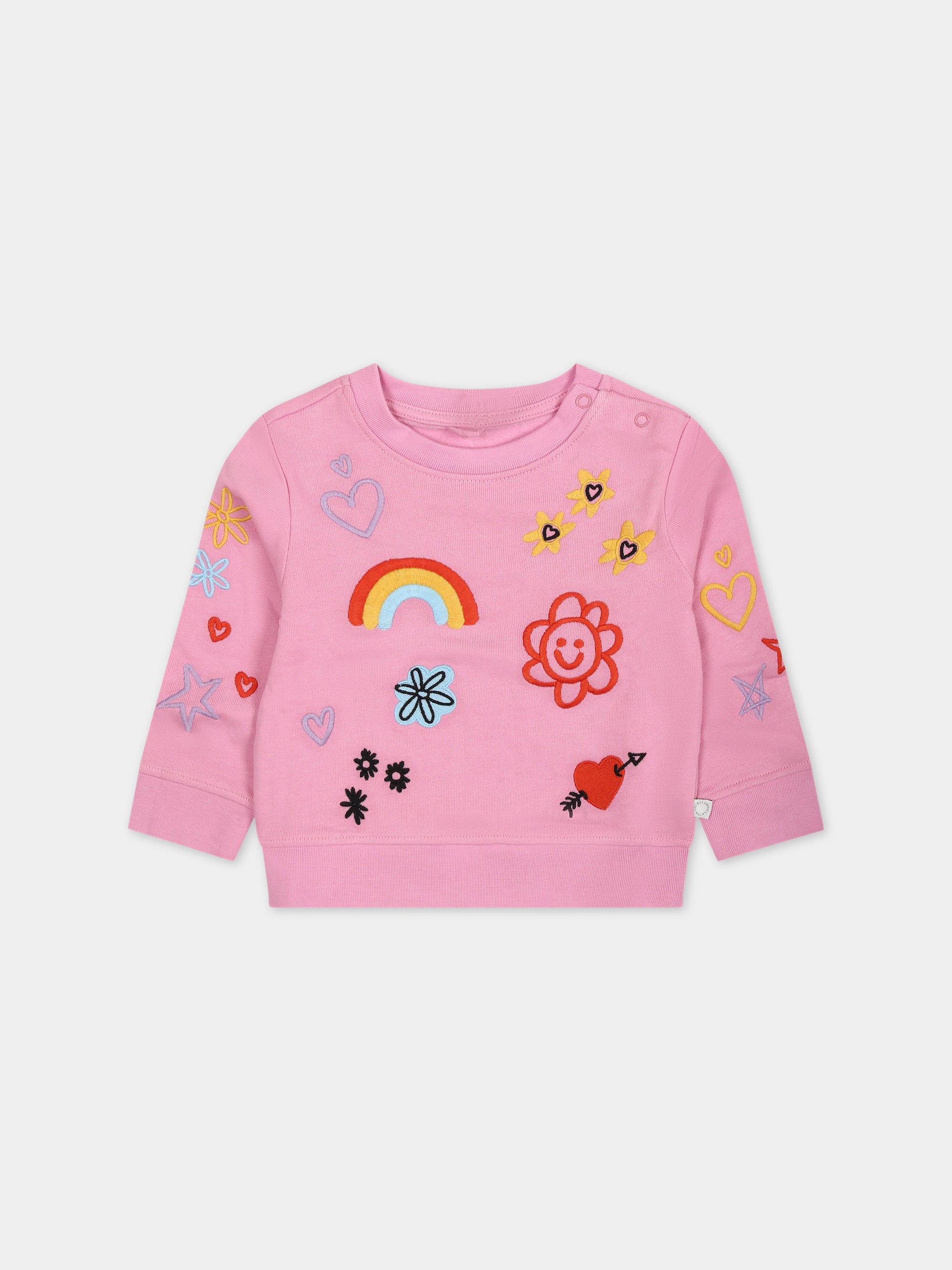 Felpa rosa per neonata con ricami multicolor all-over,Stella Mccartney Kids,TT4020 Z0447 547
