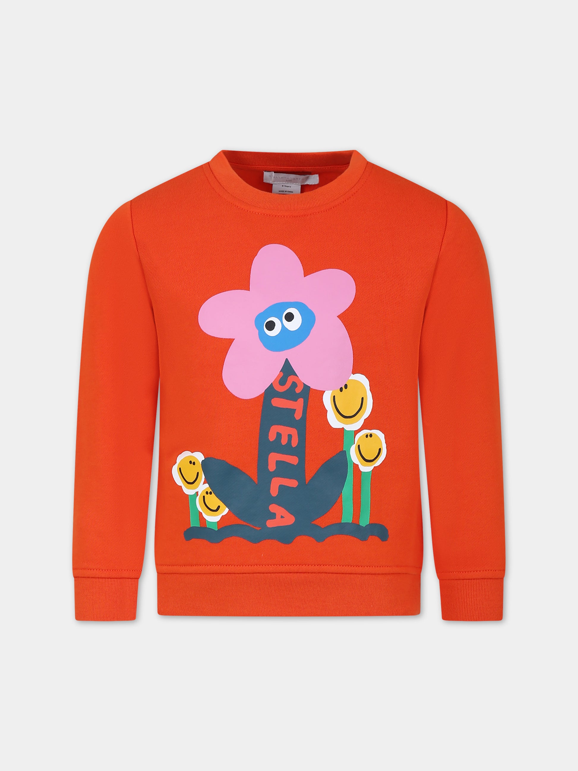 Felpa arancione per bambina con stampa fiore multicolor,Stella Mccartney Kids,TT4B60 Z0447 437