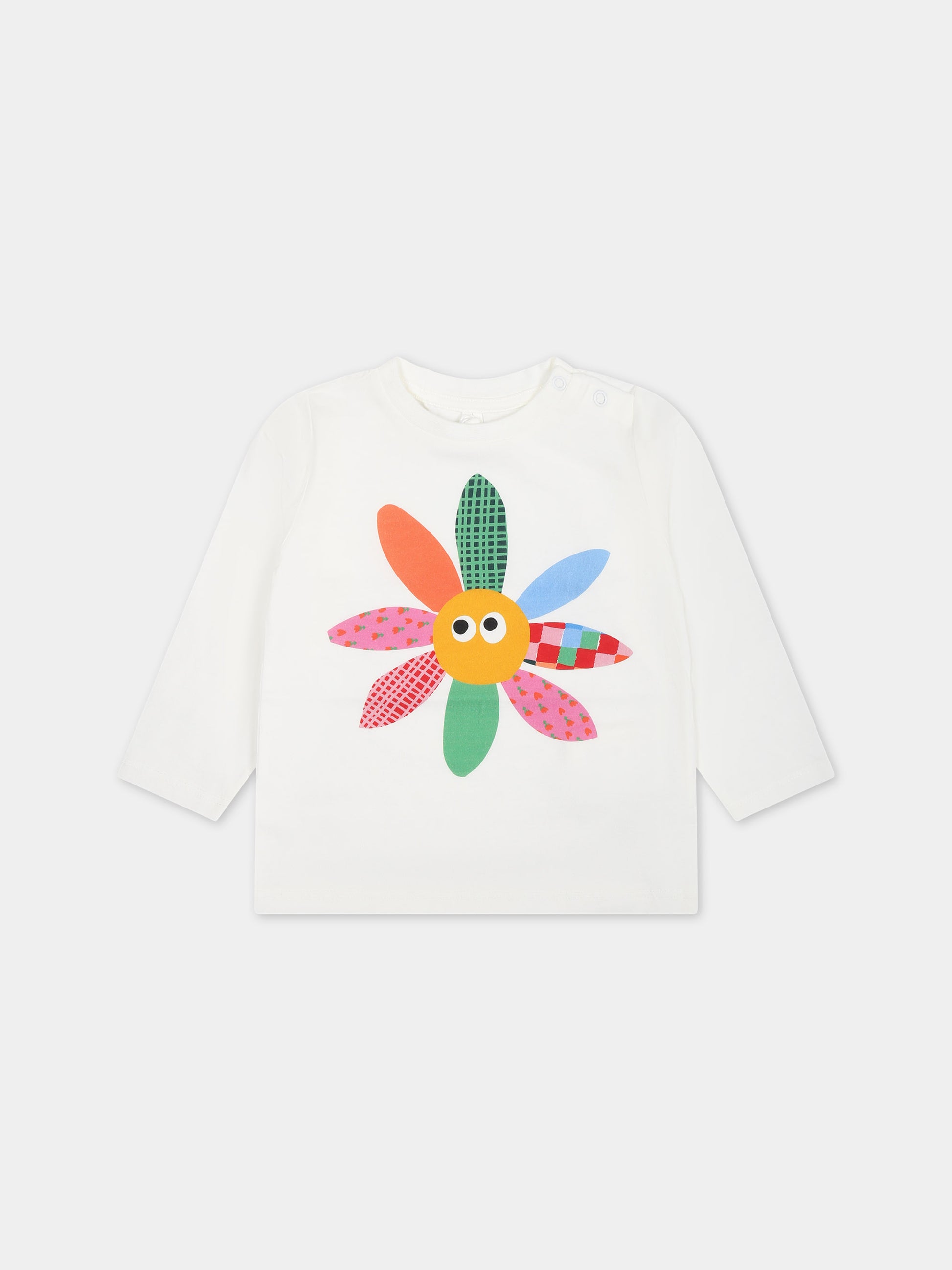 T-shirt avorio per neonata con stampa fiore multicolor,Stella Mccartney Kids,TT8010 Z0434 101