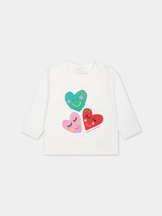 T-shirt avorio per neonata con stampa cuori,Stella Mccartney Kids,TT8060 Z0434 100
