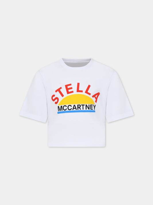 T-shirt bianca per bambina con stampa multicolor,Stella Mccartney Kids,TT8A31 Z0434 100