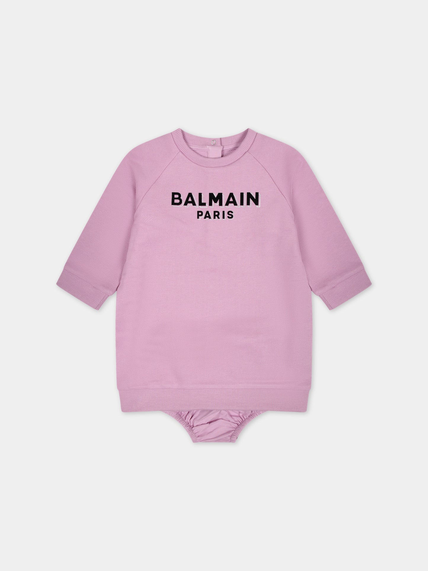 Vestito rosa per neonata con logo nero,Balmain Kids,BT1000 Z0001 519