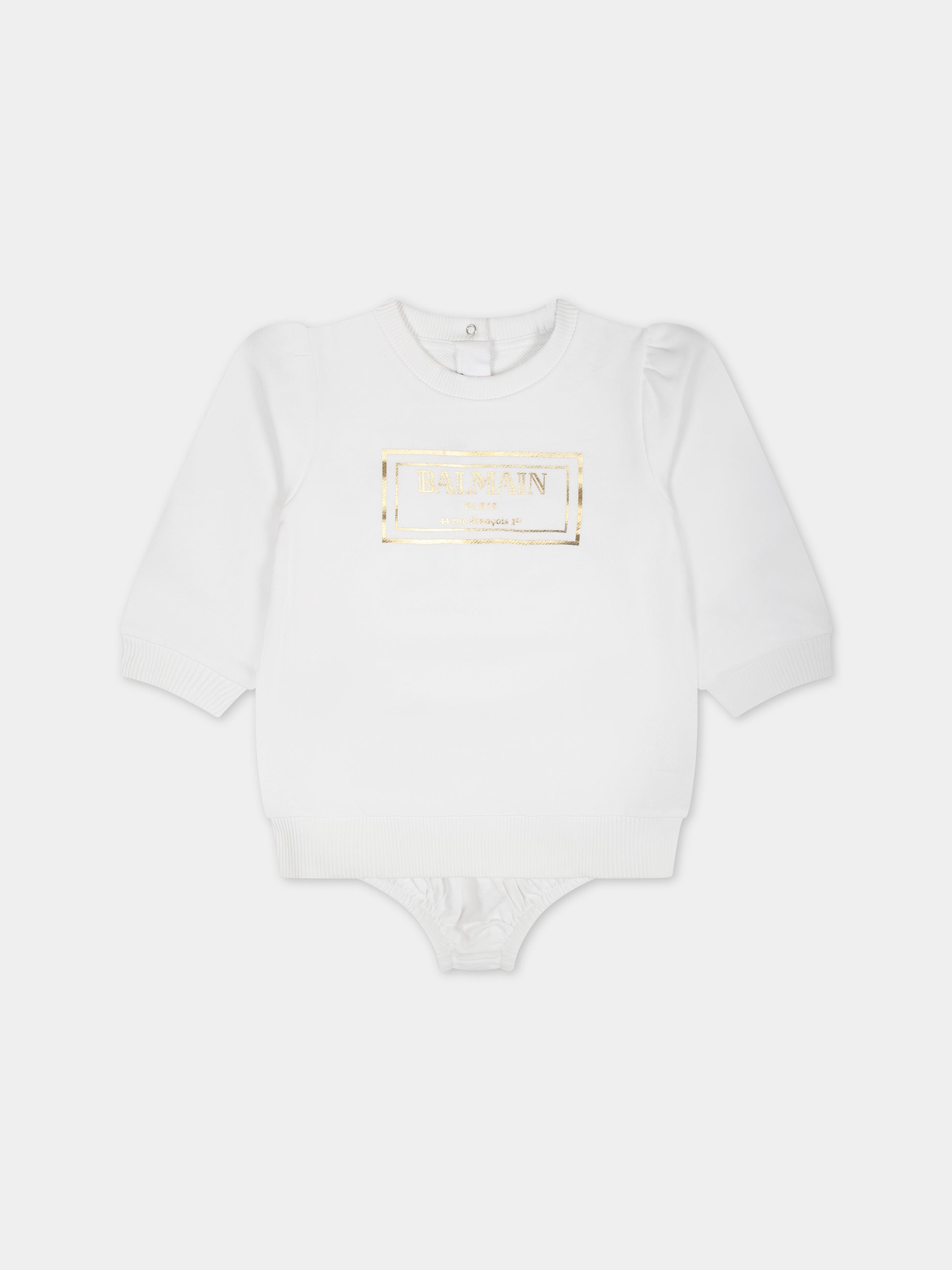 Vestito bianco per neonata con logo,Balmain Kids,BT1140 Z0081 100OR