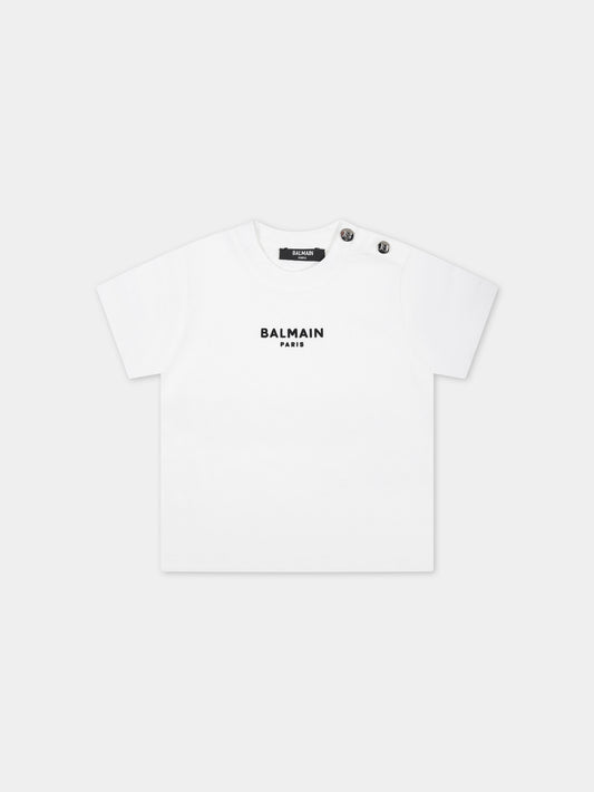 T-shirt bianca per neonati con logo,Balmain Kids,BT8581 Z0116 100NE