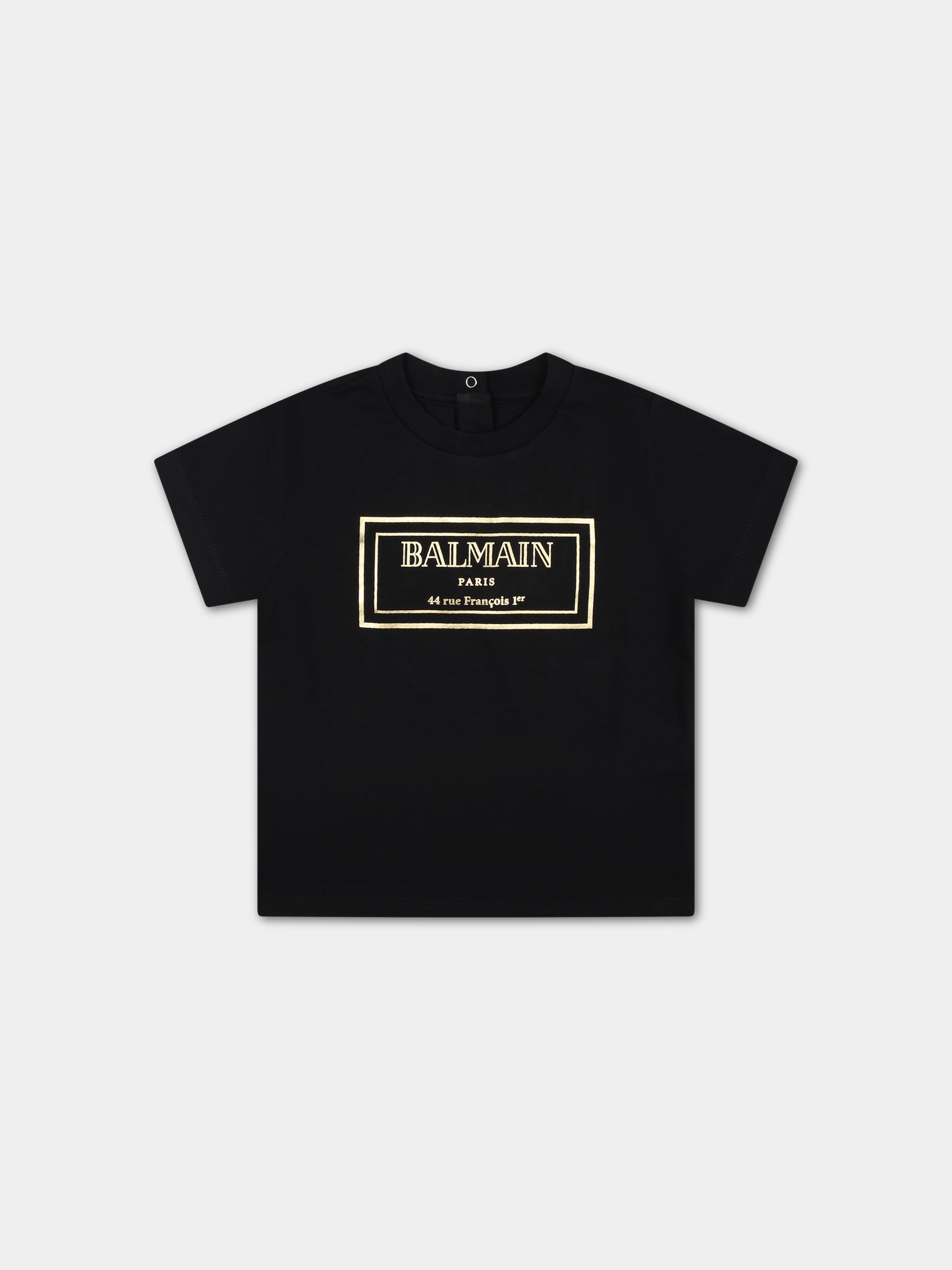 T-shirt nera per neonati con logo oro,Balmain Kids,BT8631 Z0082 930OR