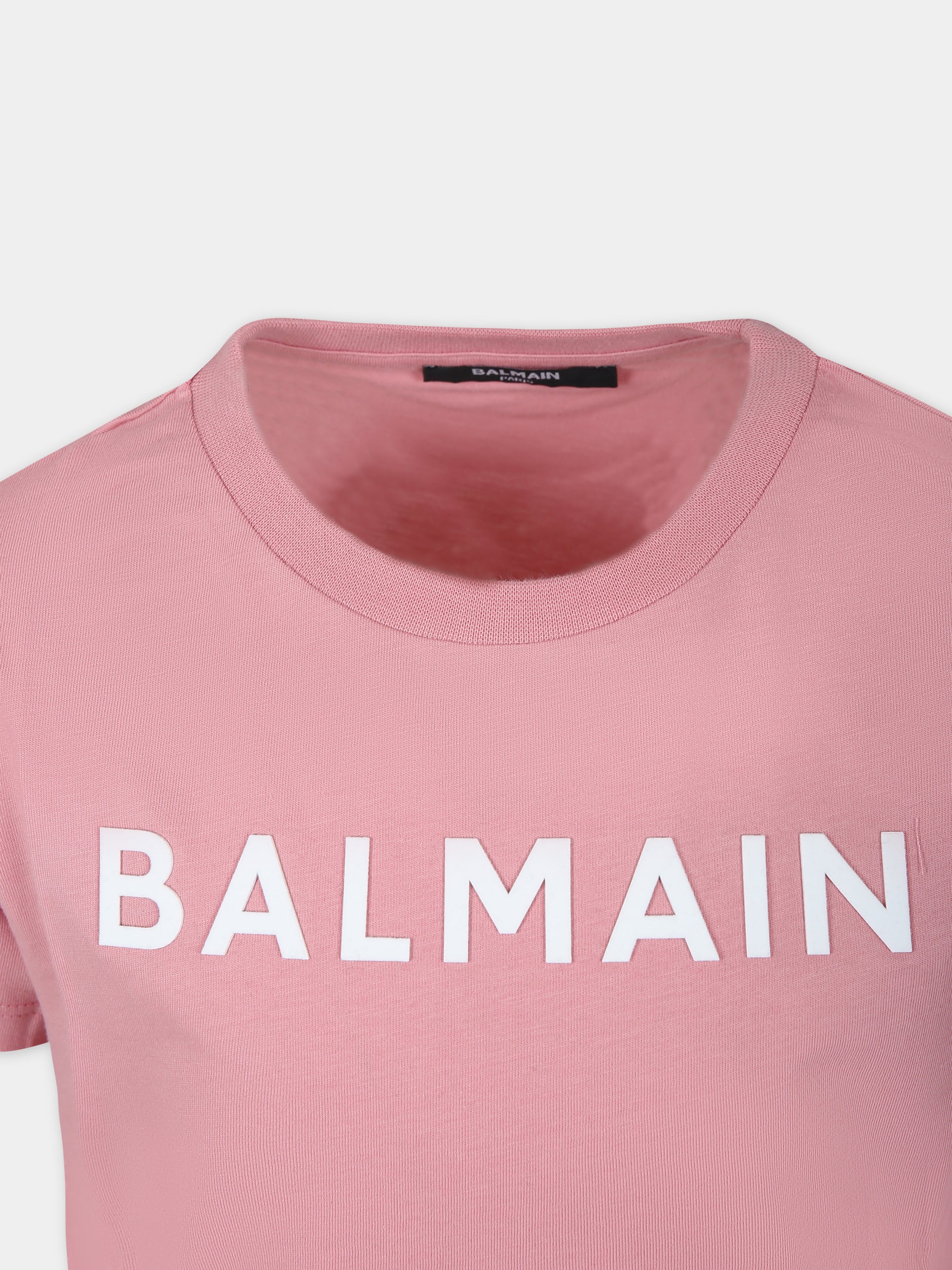 T-shirt rosa per bambina con logo,Balmain Kids,BT8B01 Z0057 521