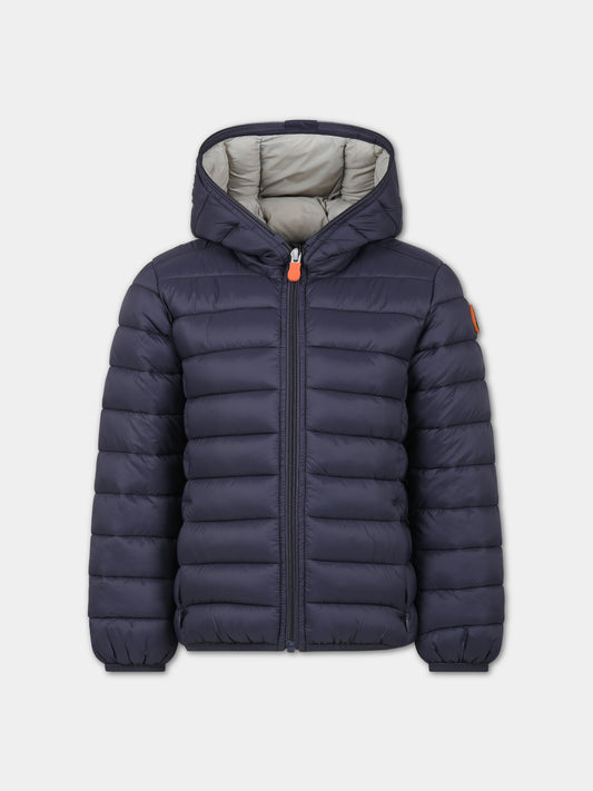 Piumino blu per bambino con logo,Save The Duck Kids,J30650B GIGA17 10017