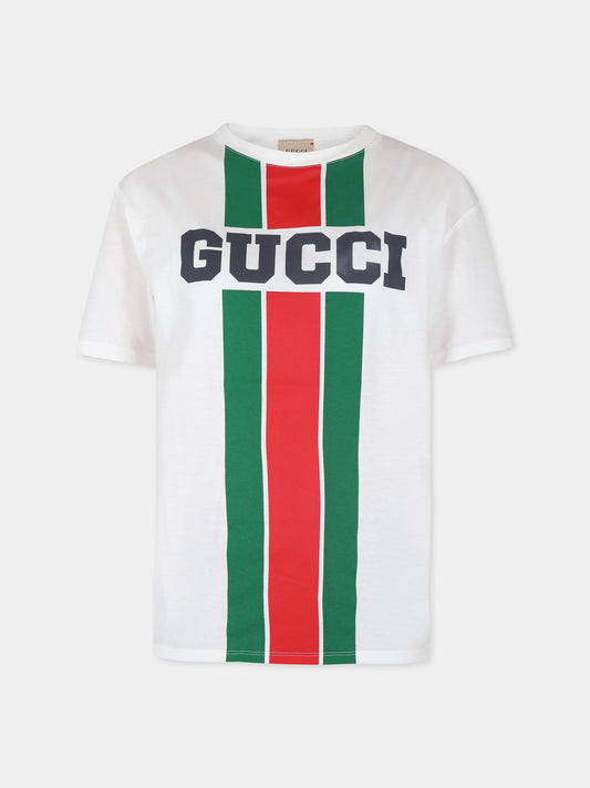 T-shirt bianca per bambini con logo,Gucci Kids,575114 XJGN7 9214