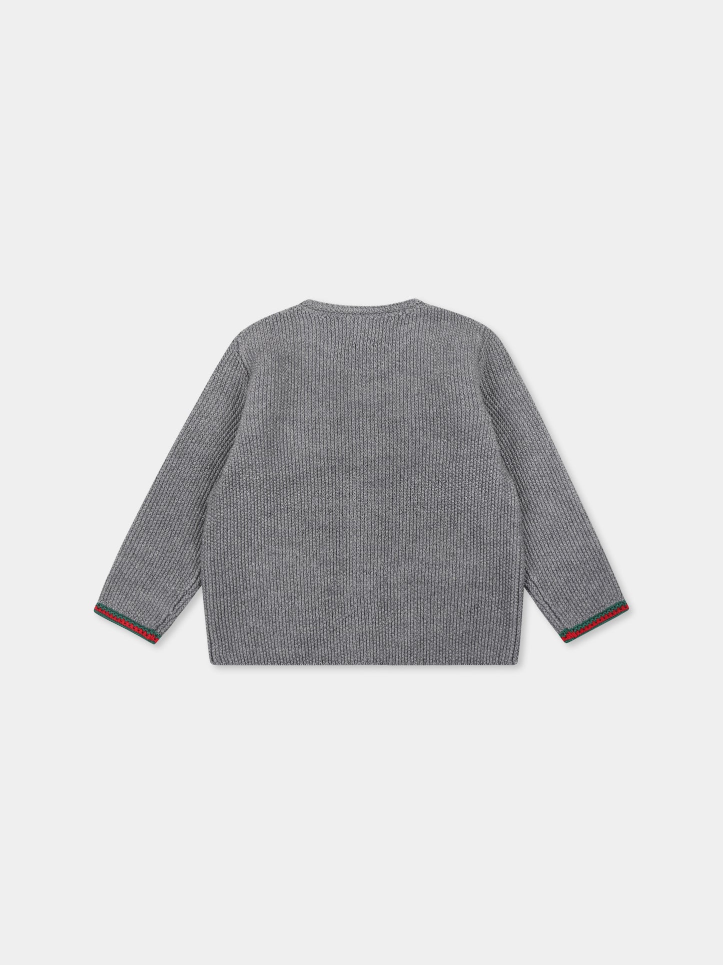 Cardigan grigio per neonato con nastro Web,Gucci Kids,790774 XKD52 1127