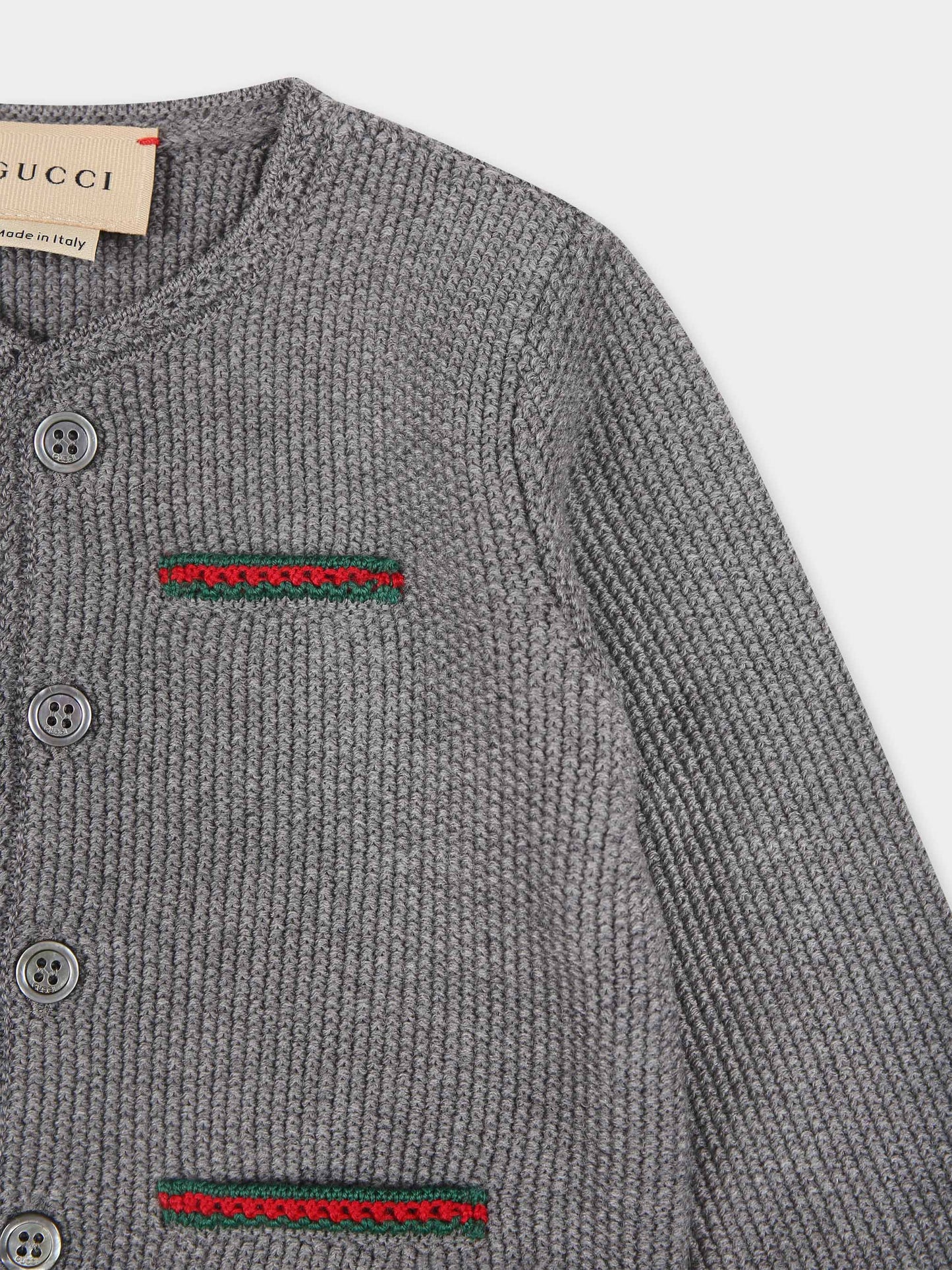 Cardigan grigio per neonato con nastro Web,Gucci Kids,790774 XKD52 1127