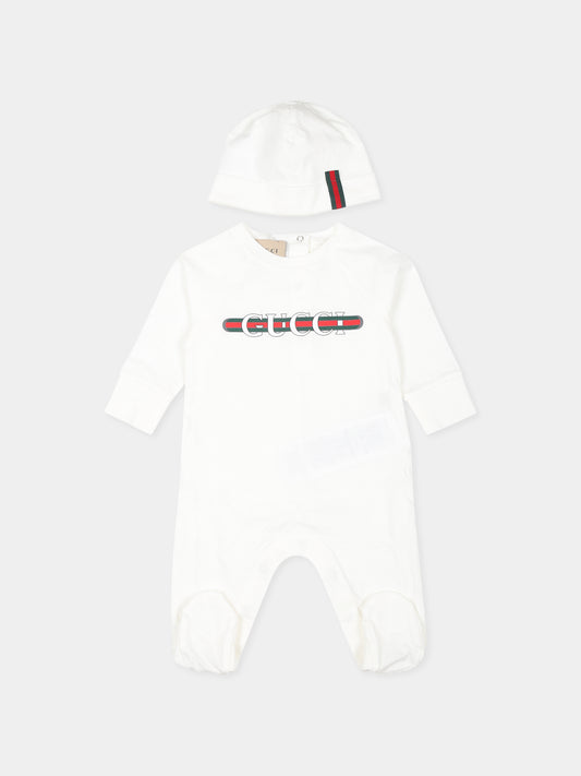 Set tutina bianco per neonati con logo,Gucci Kids,793521 XJGPI 9214