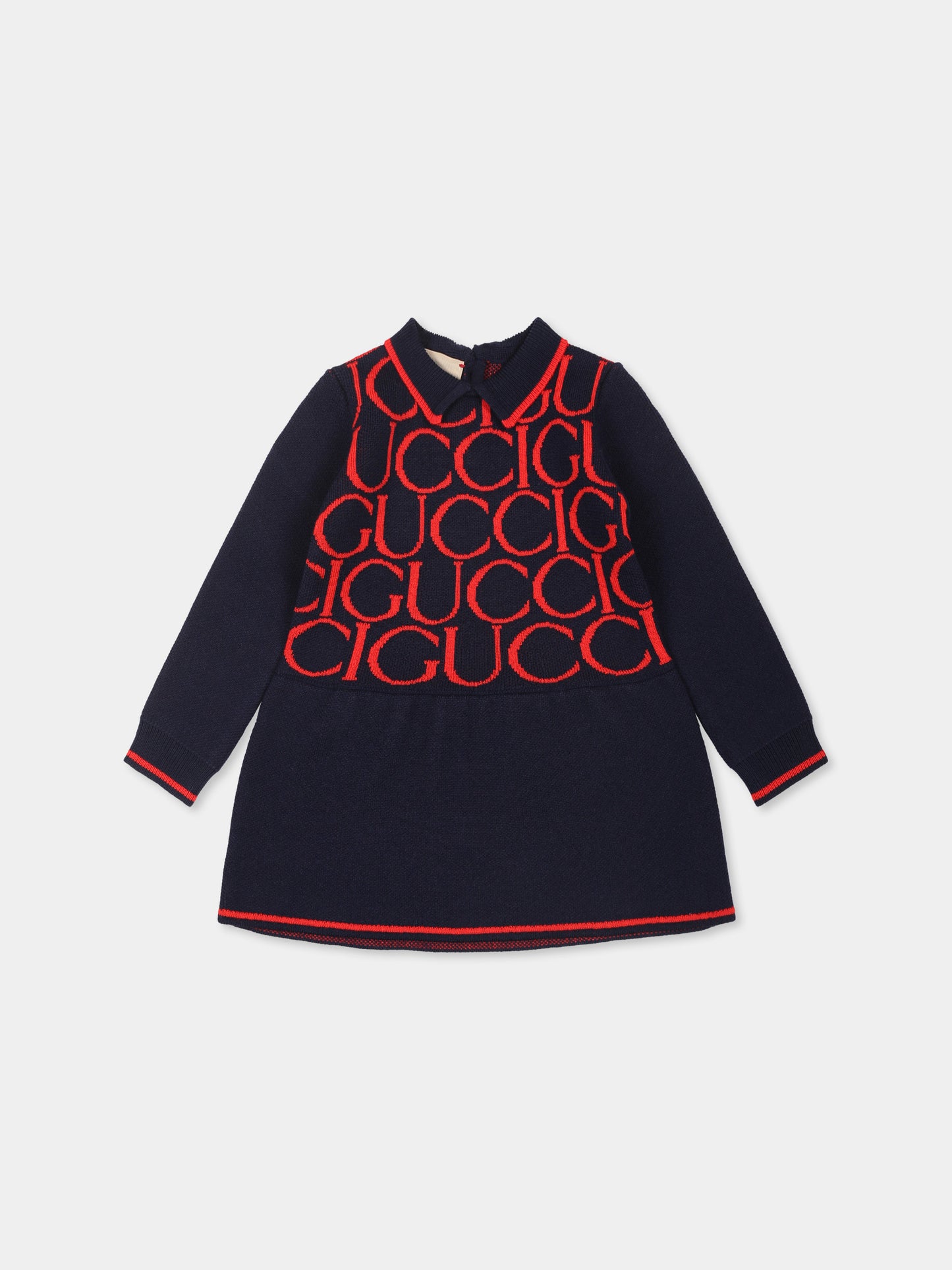 Vestito blu per neonata con logo Gucci magazine,Gucci Kids,788080 XKD6Q 4025