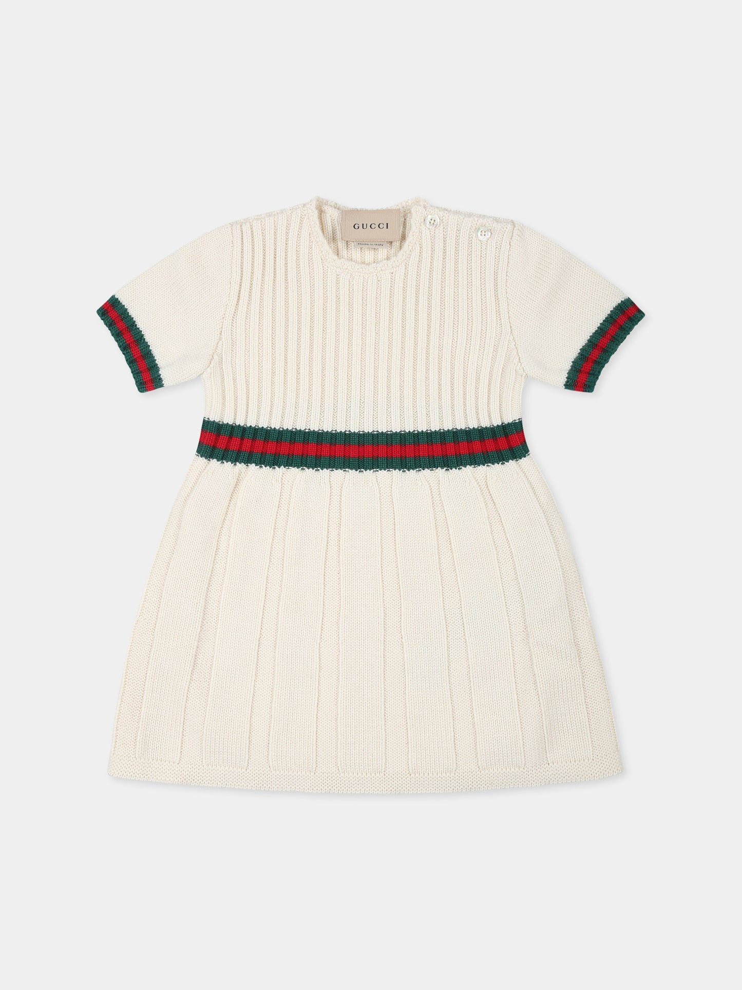 Vestito avorio per neonata con dettaglio Web,Gucci Kids,790773 XKD51 9112