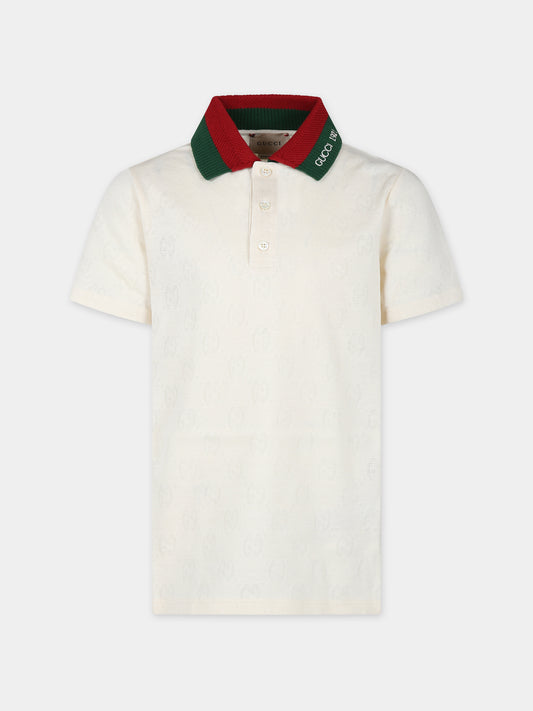 Polo avorio per bambino con dettaglio Web,Gucci Kids,781515 XJGI0 9244