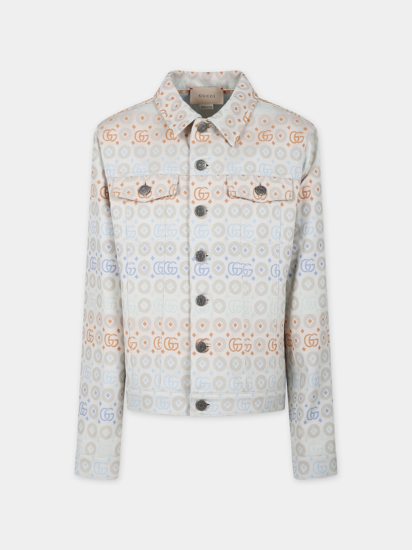 Giubbotto di jeans avorio per bambini con doppia G,Gucci Kids,782493 XDCYA 9275