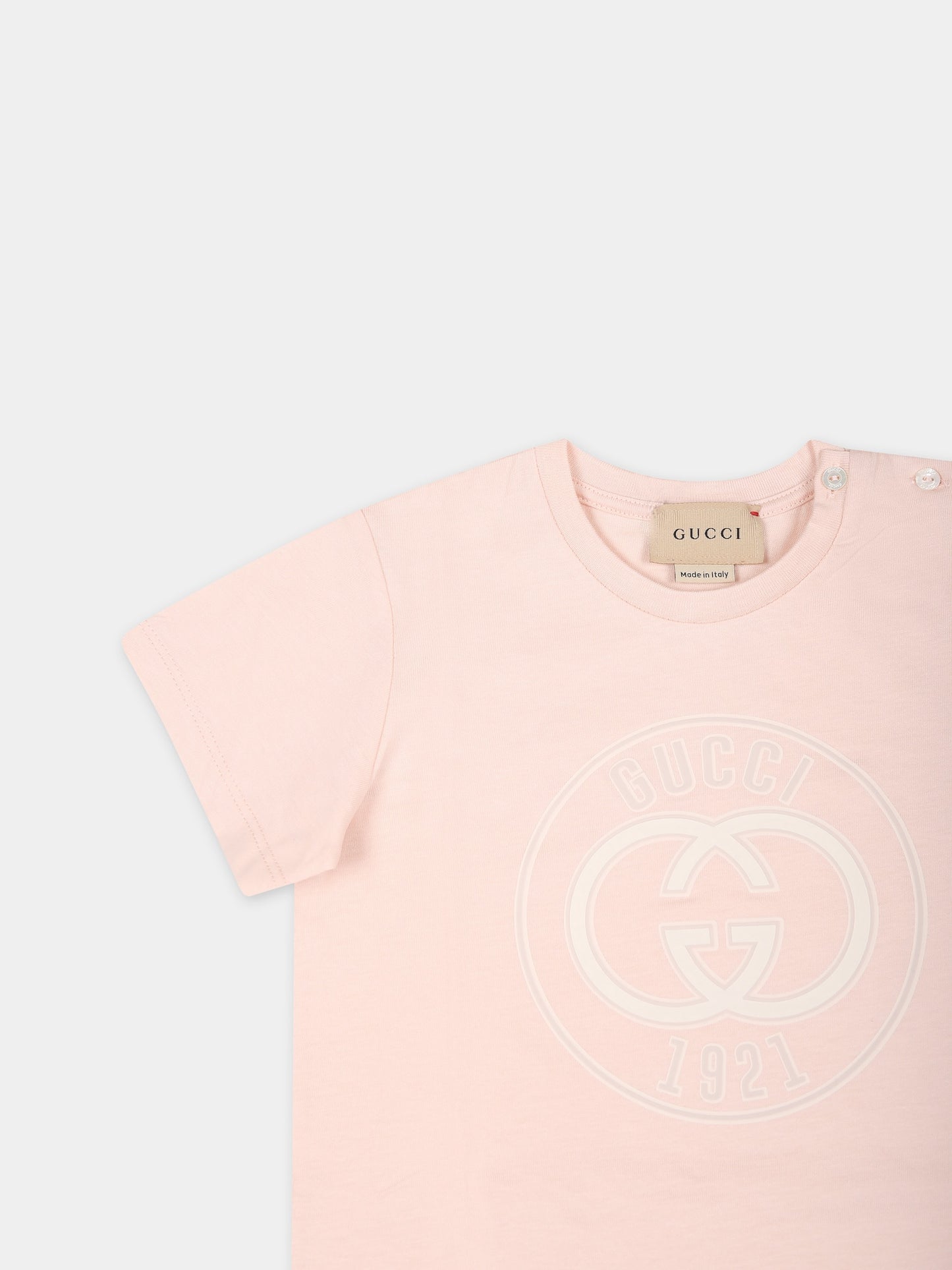 T-shirt rosa per neonata con logo Gucci 1921,Gucci Kids,548034 XJGJC 6341