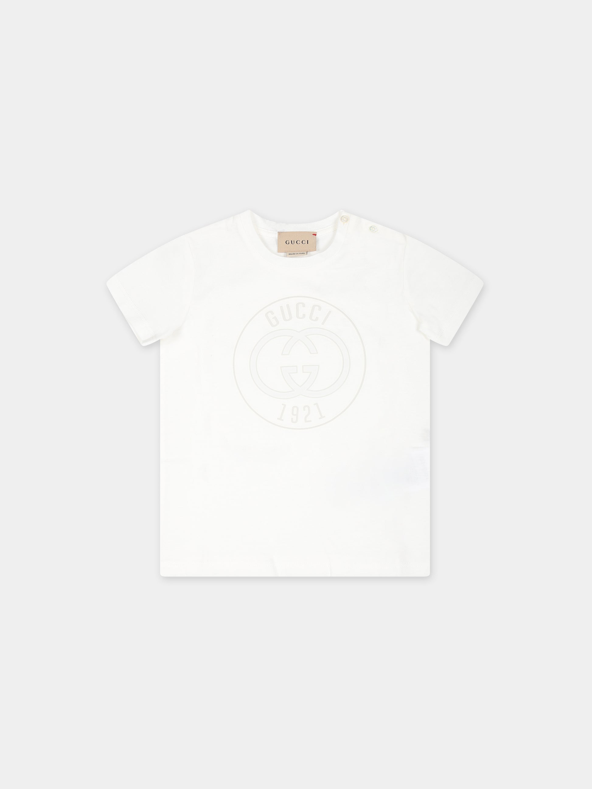 T-shirt bianca per neonati con logo Gucci 1921,Gucci Kids,548034 XJGJC 9214