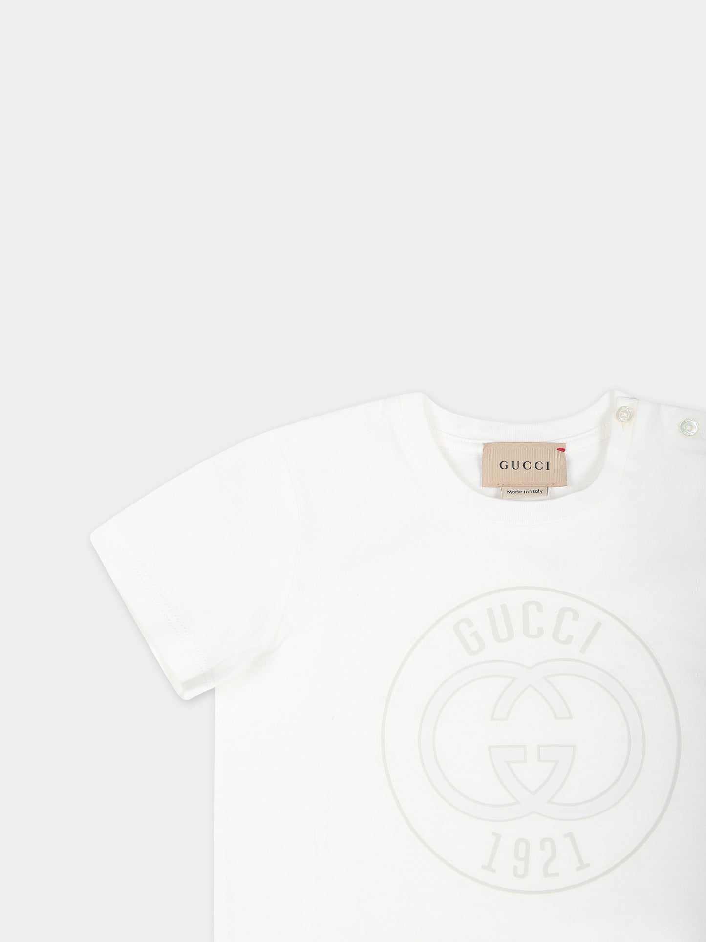 T-shirt bianca per neonati con logo Gucci 1921,Gucci Kids,548034 XJGJC 9214