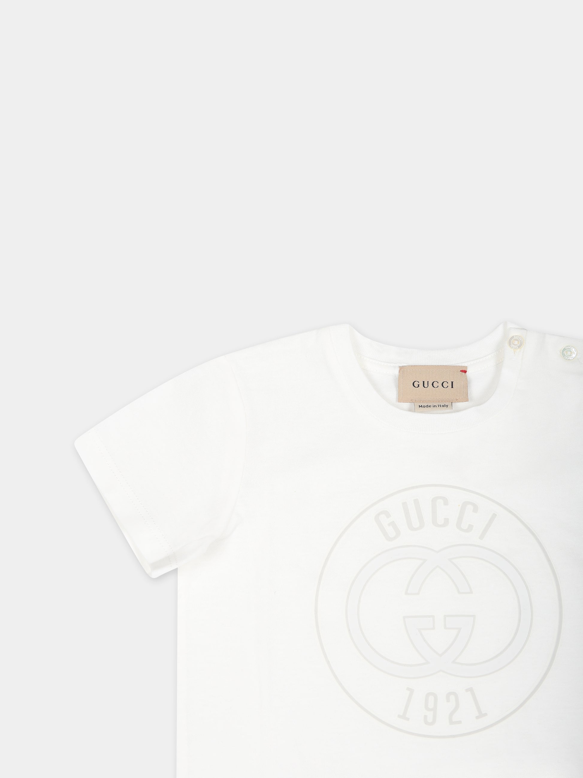 T-shirt bianca per neonati con logo Gucci 1921,Gucci Kids,548034 XJGJC 9214
